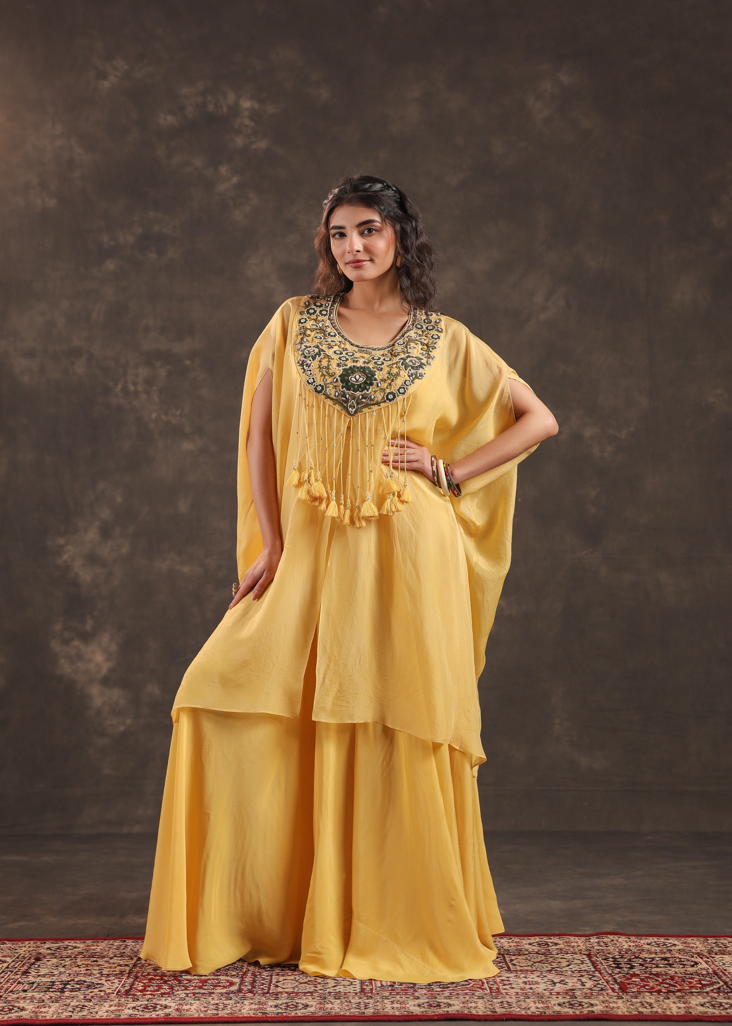 Saffron Allure Embellished Organza Silk Palazzo Set