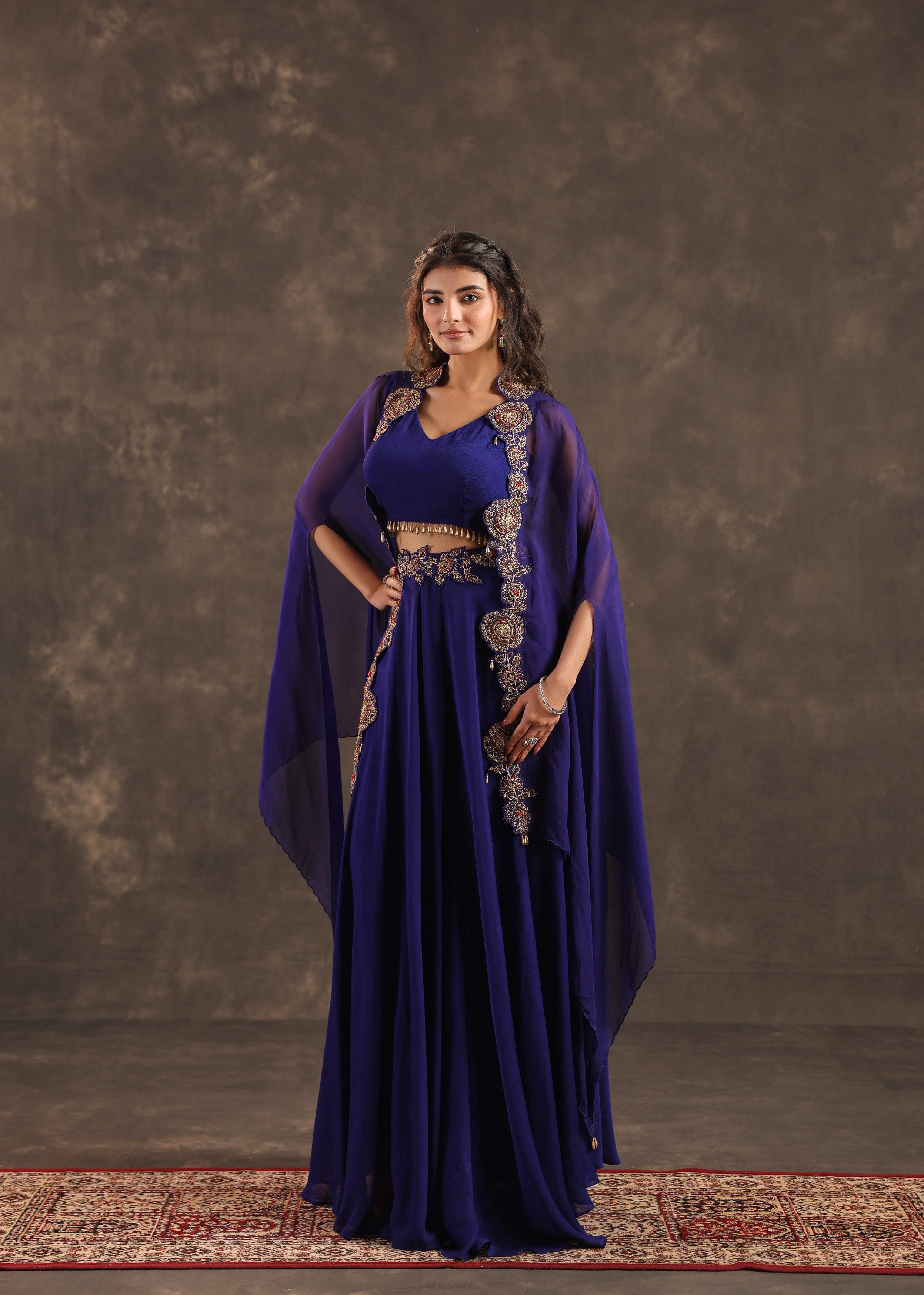 Royal Flare Embellished Crepe Silk Cape Set
