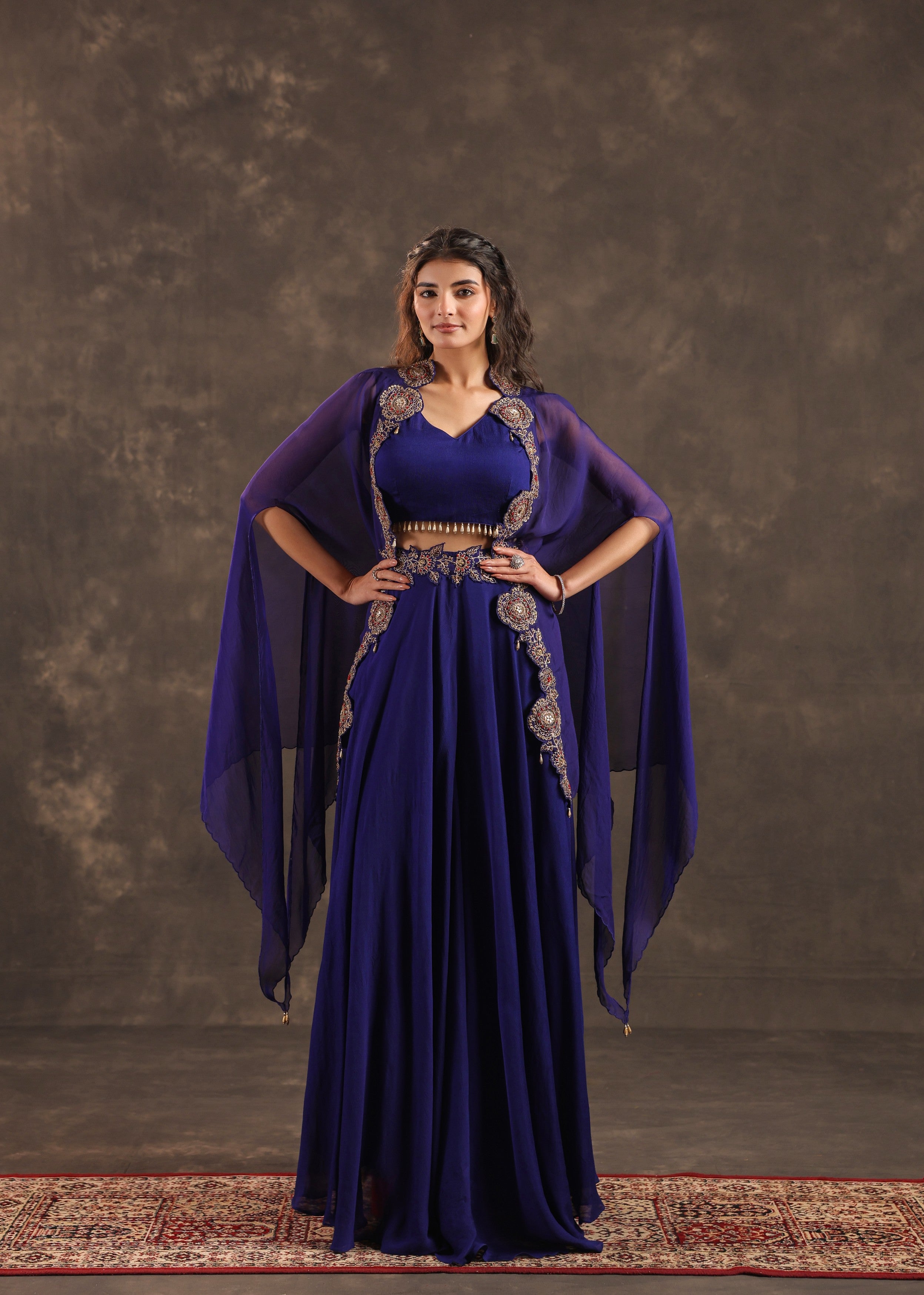 Royal Flare Embellished Crepe Silk Cape Set