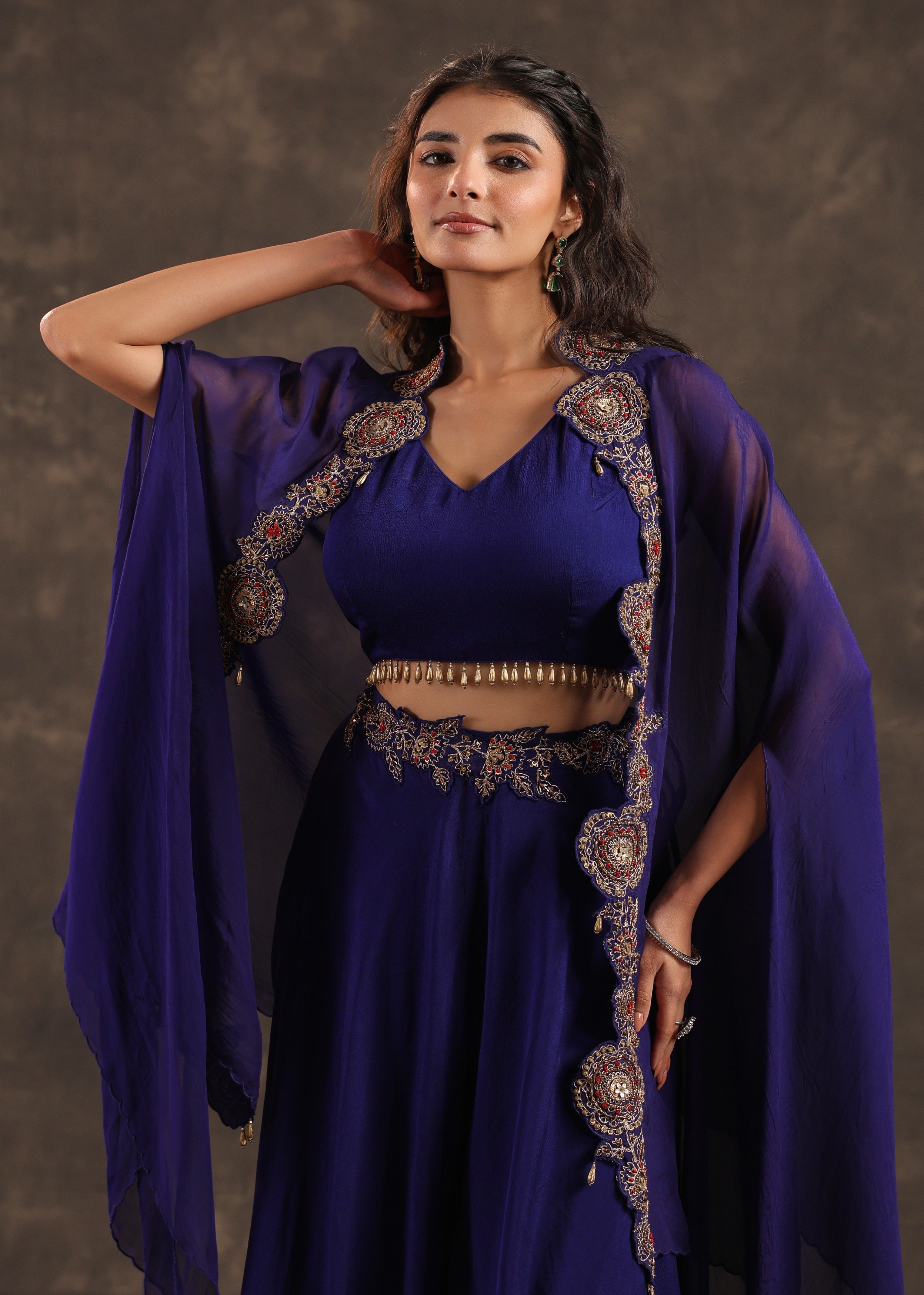 Royal Flare Embellished Crepe Silk Cape Set