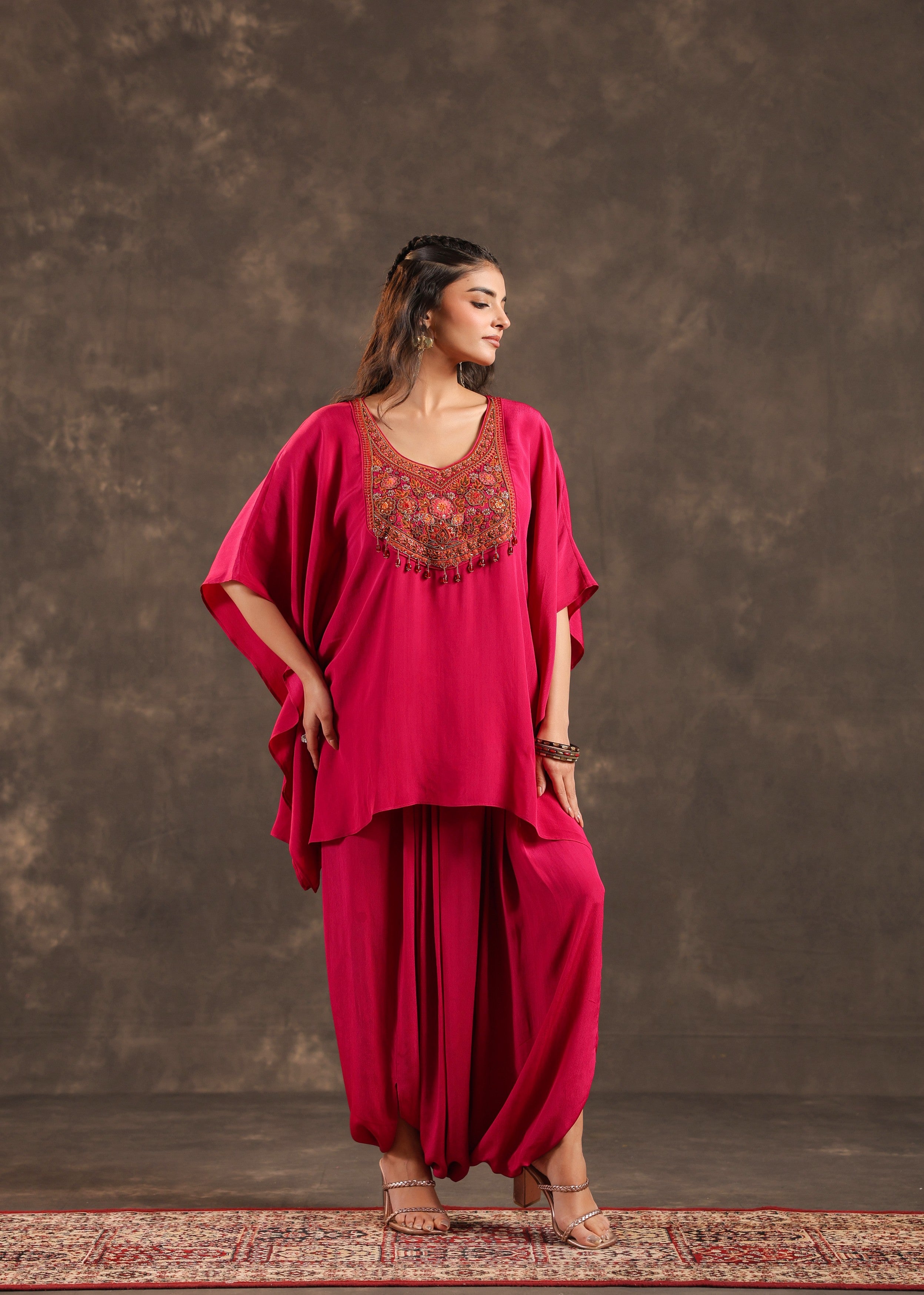 Crimson Glow Embellished Crepe Silk Dhoti Set
