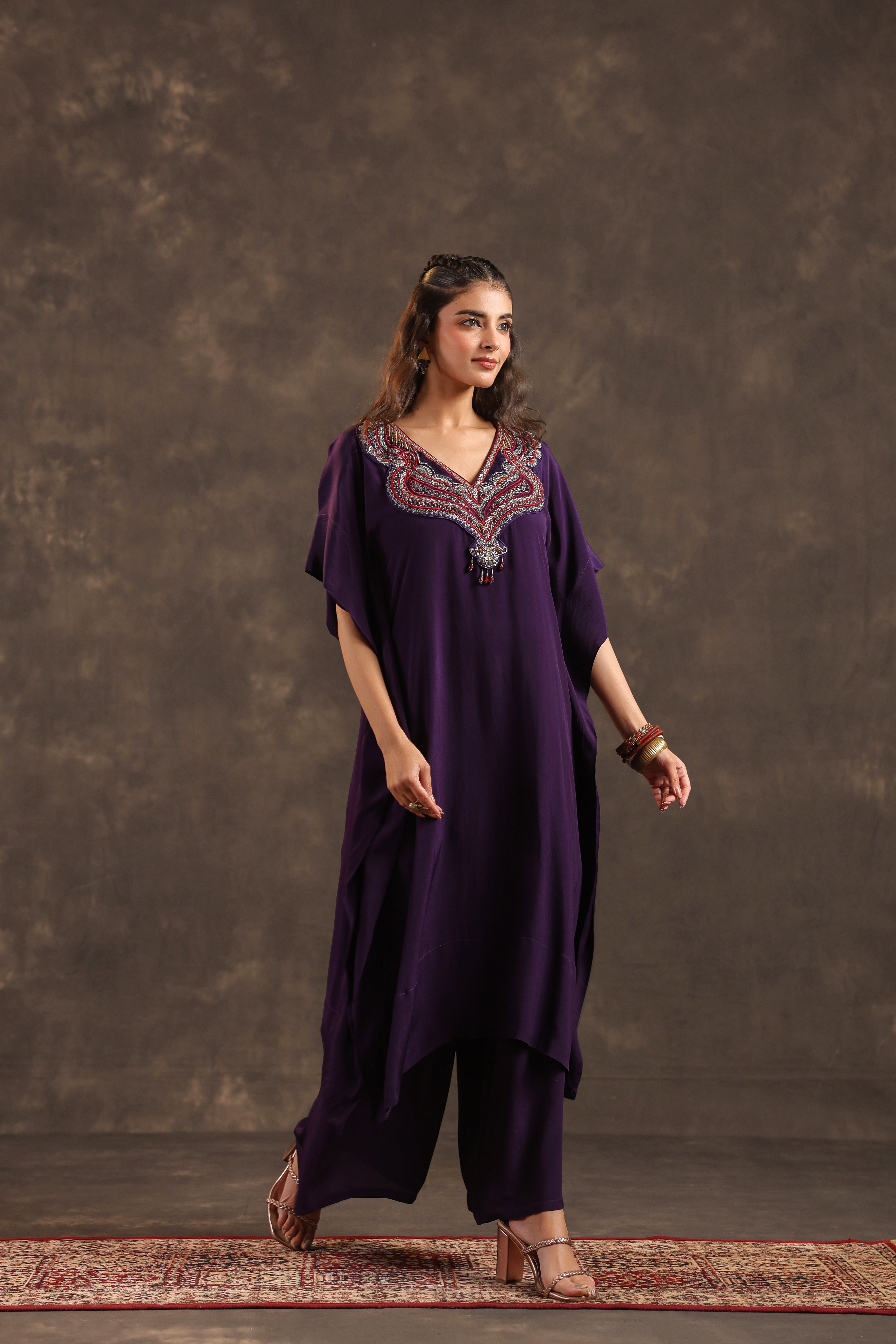 Amethyst Grace Embellished Crepe Silk Kurta Set