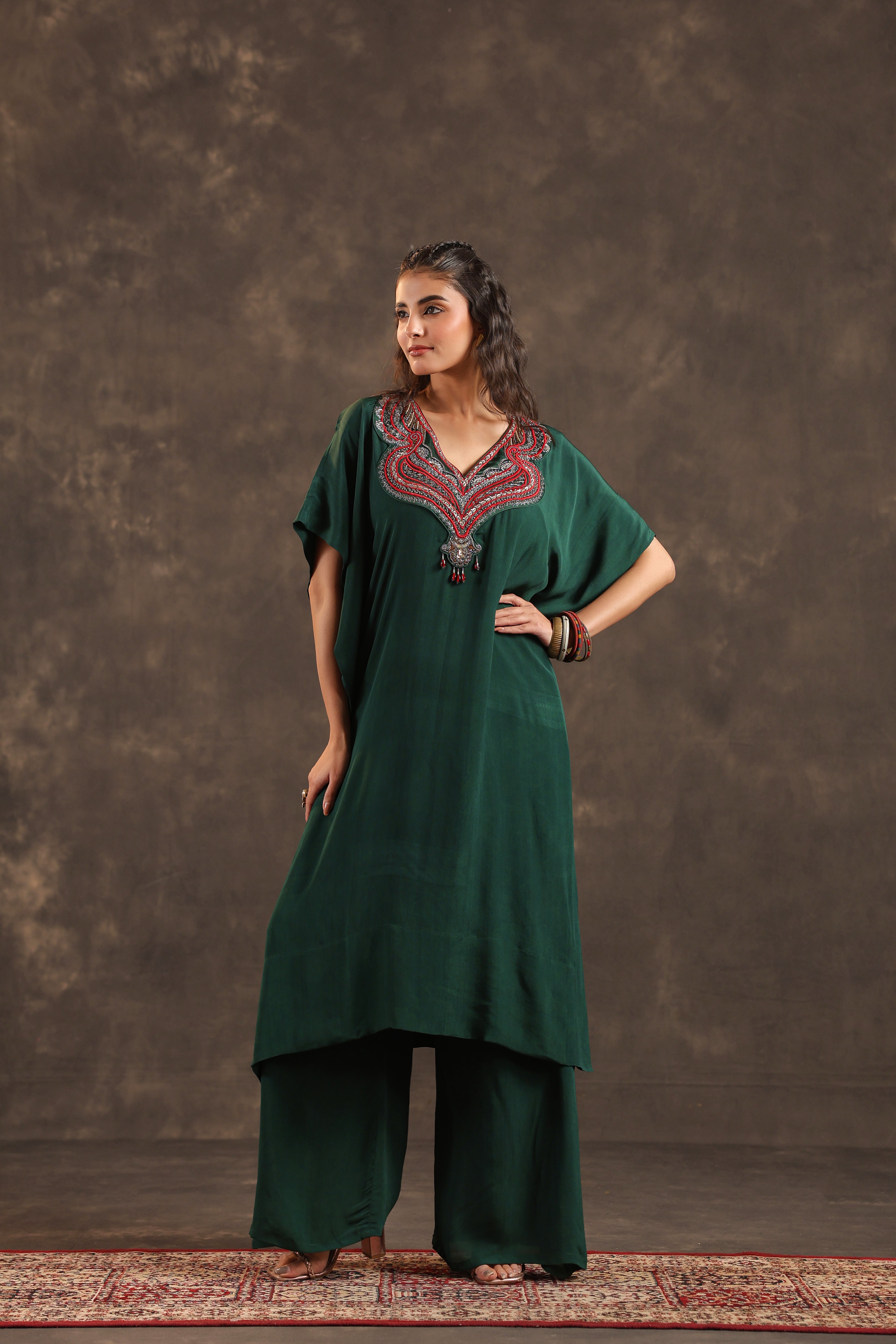 Emerald Grace Embellished Crepe Silk Kurta Set