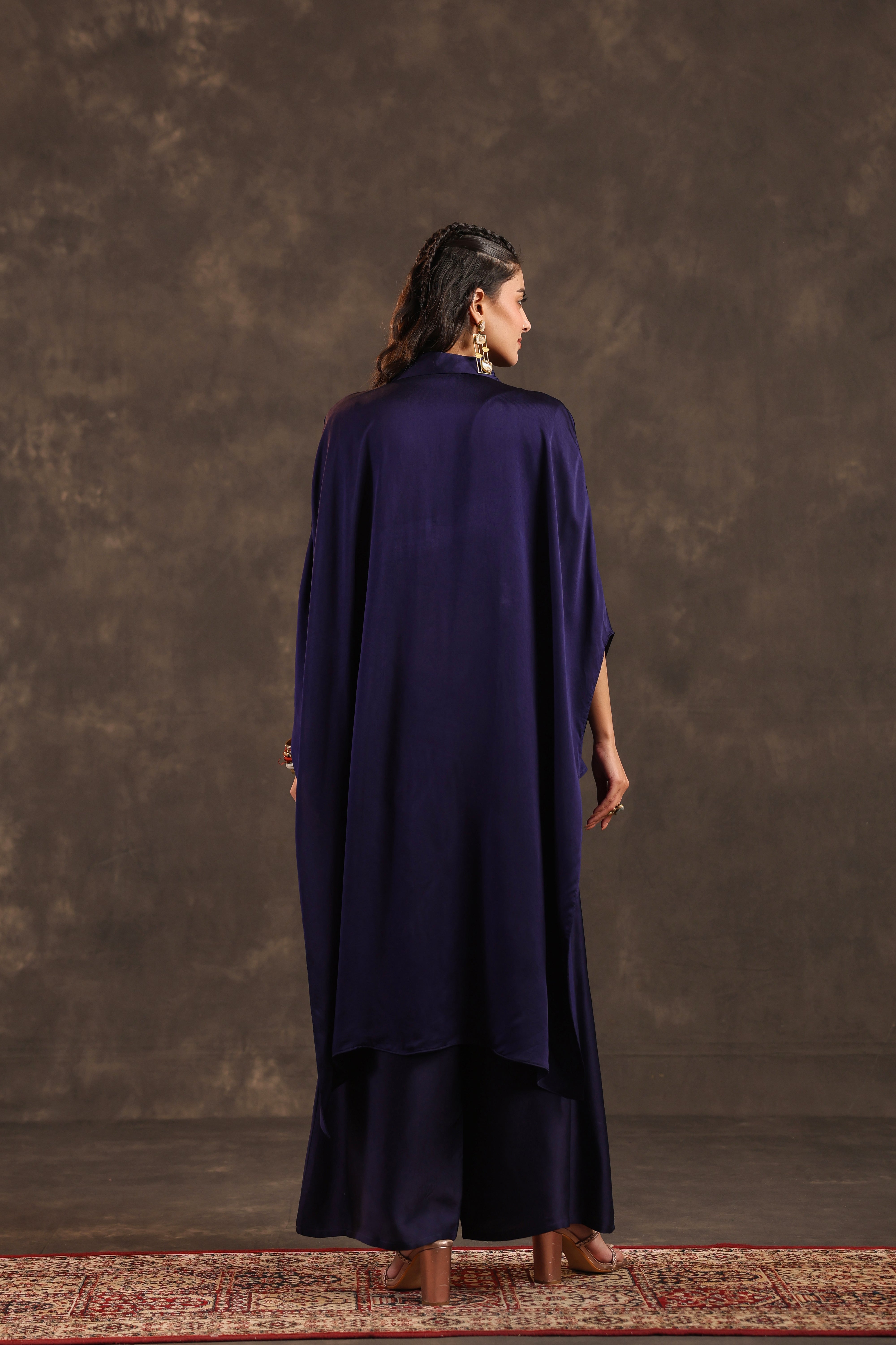 Metallic Indigo Embellished Modal Satin Silk Co-Ord Set