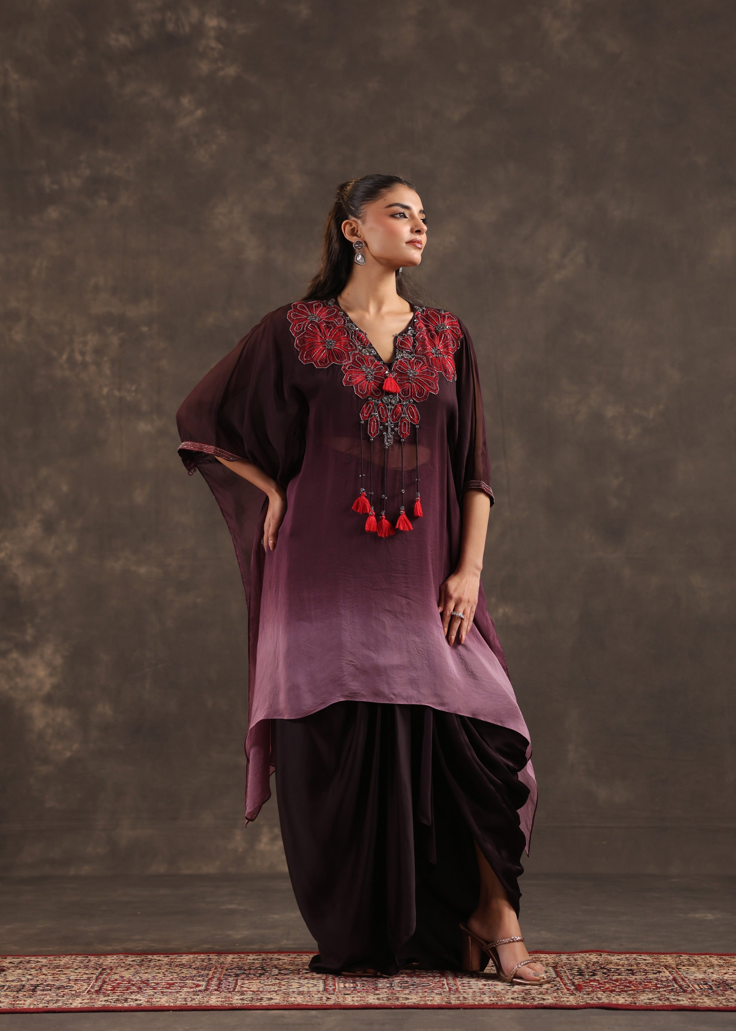 Dusk Bloom Embellished Organza Silk Skirt Set