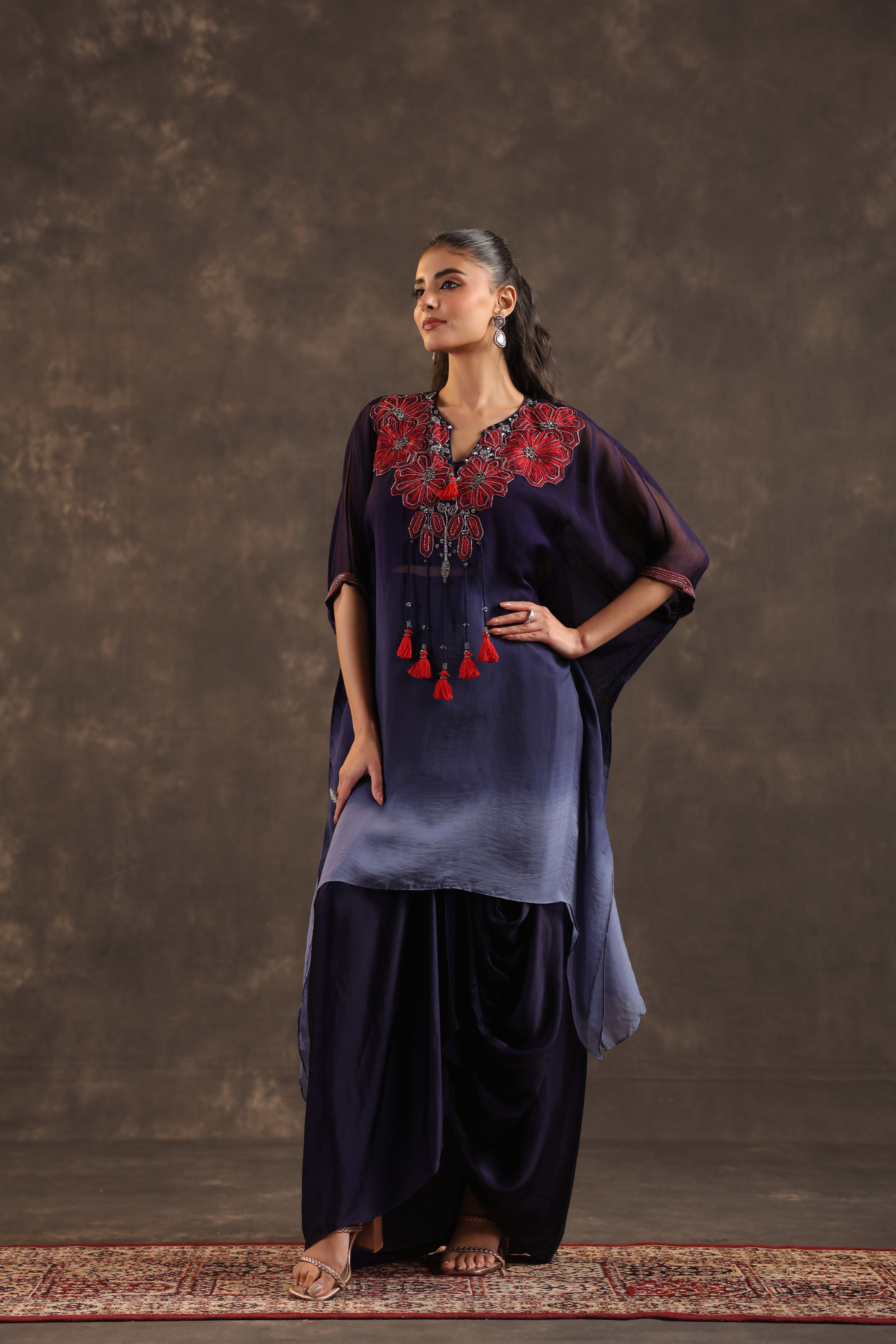 Twilight Bloom Embellished Organza Silk Skirt Set