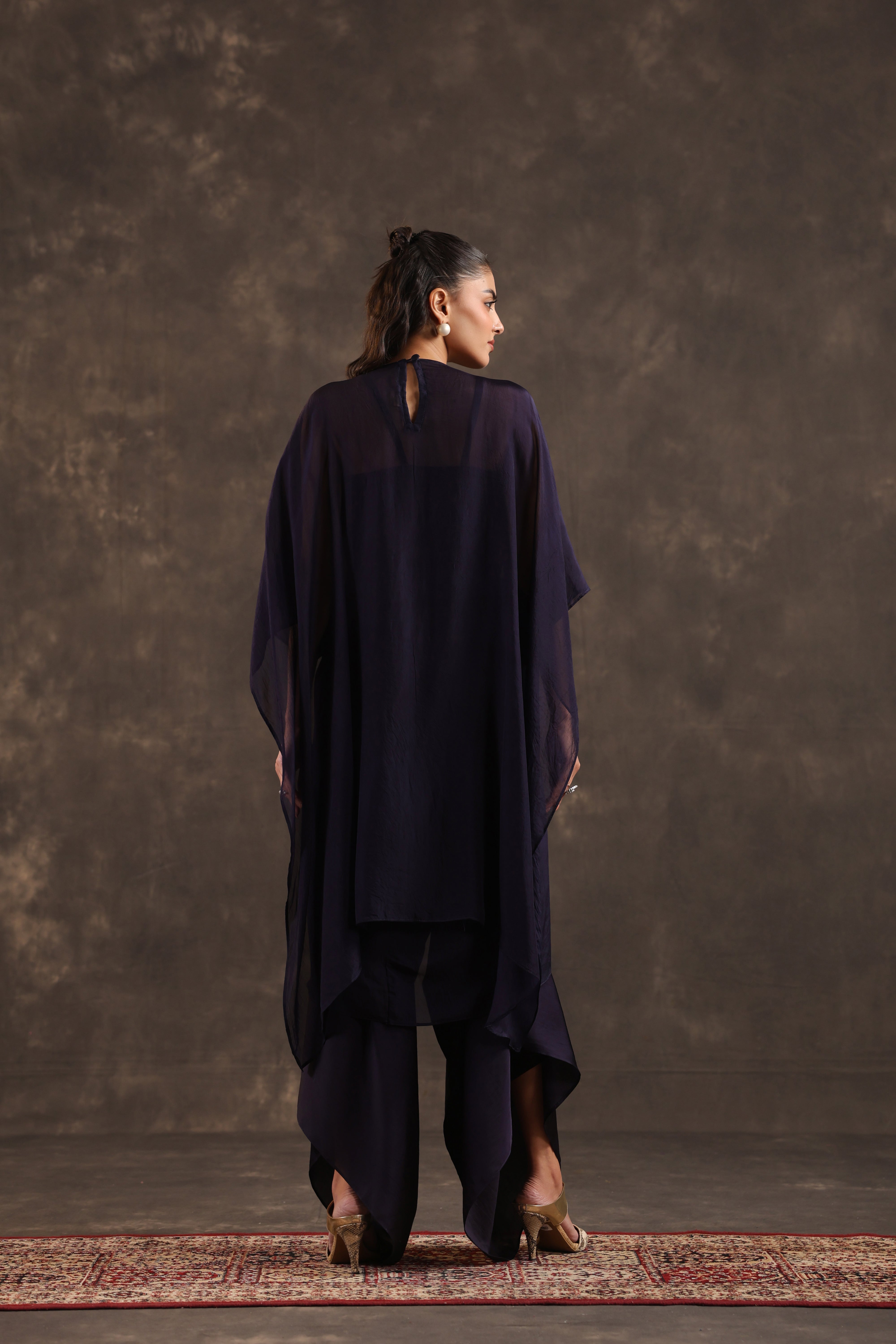 Blue Cape Embellished Organza Silk Kurta Set