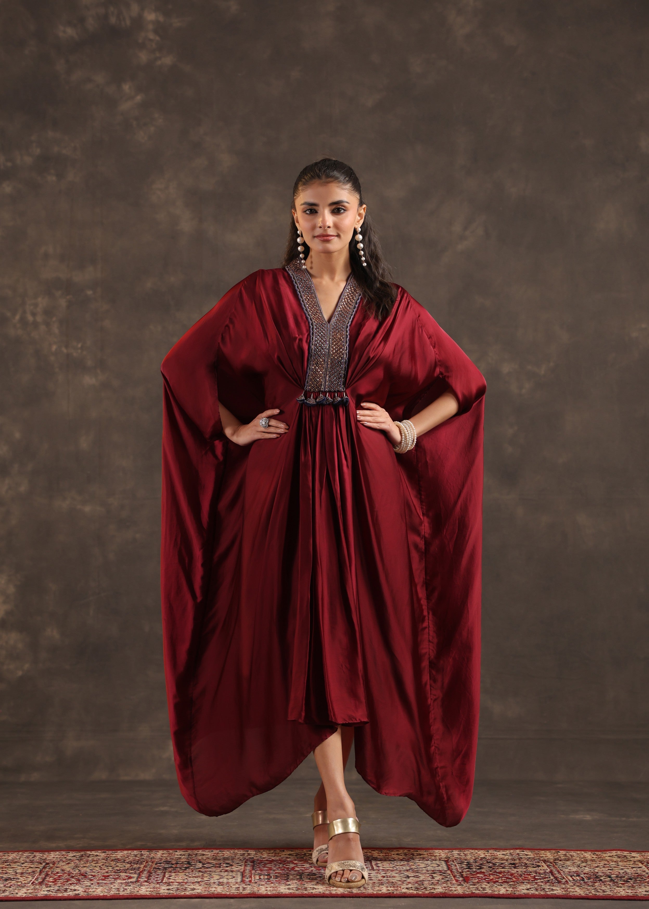 Garnet Regal Embellished Satin Silk Dress