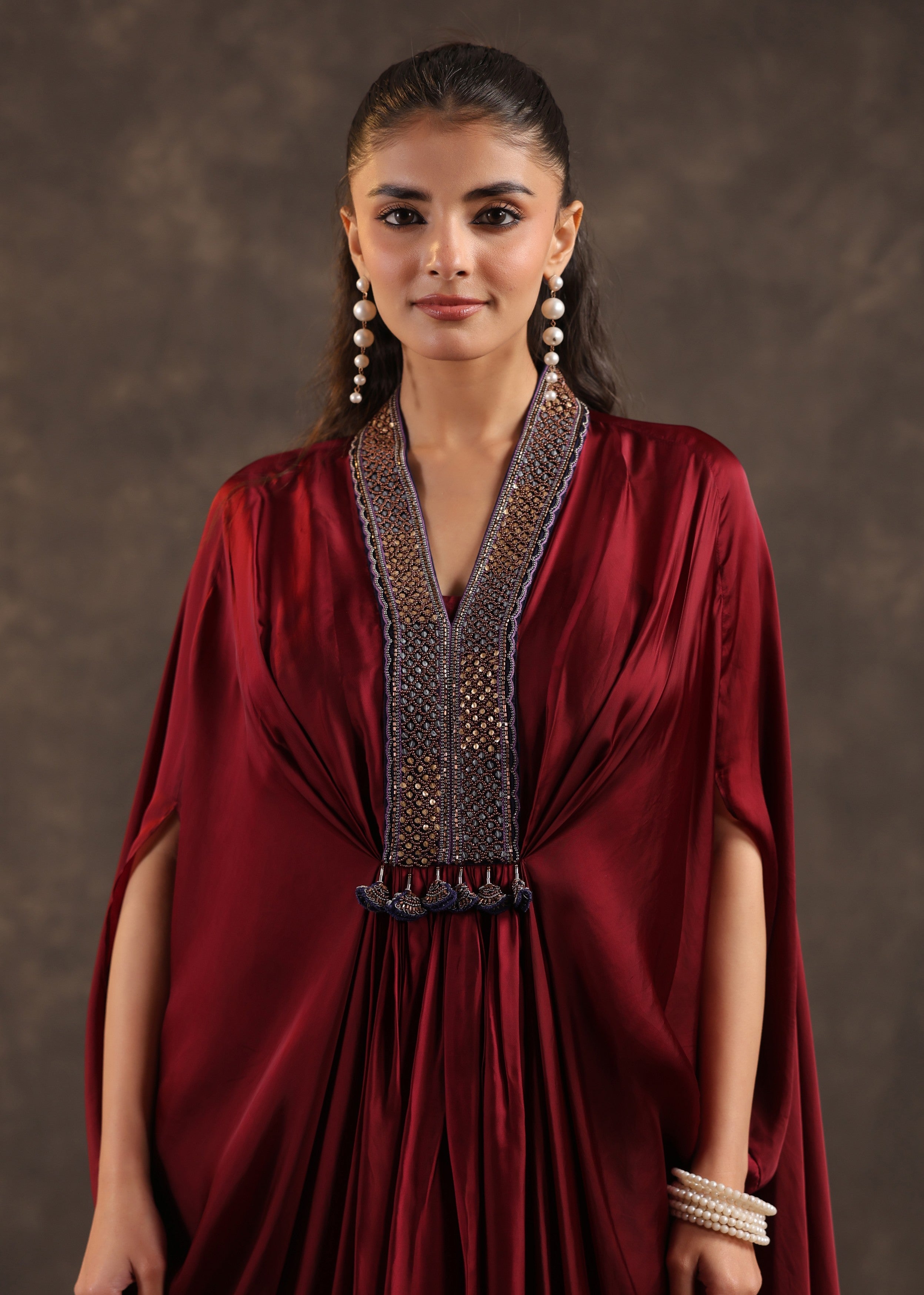 Garnet Regal Embellished Satin Silk Dress