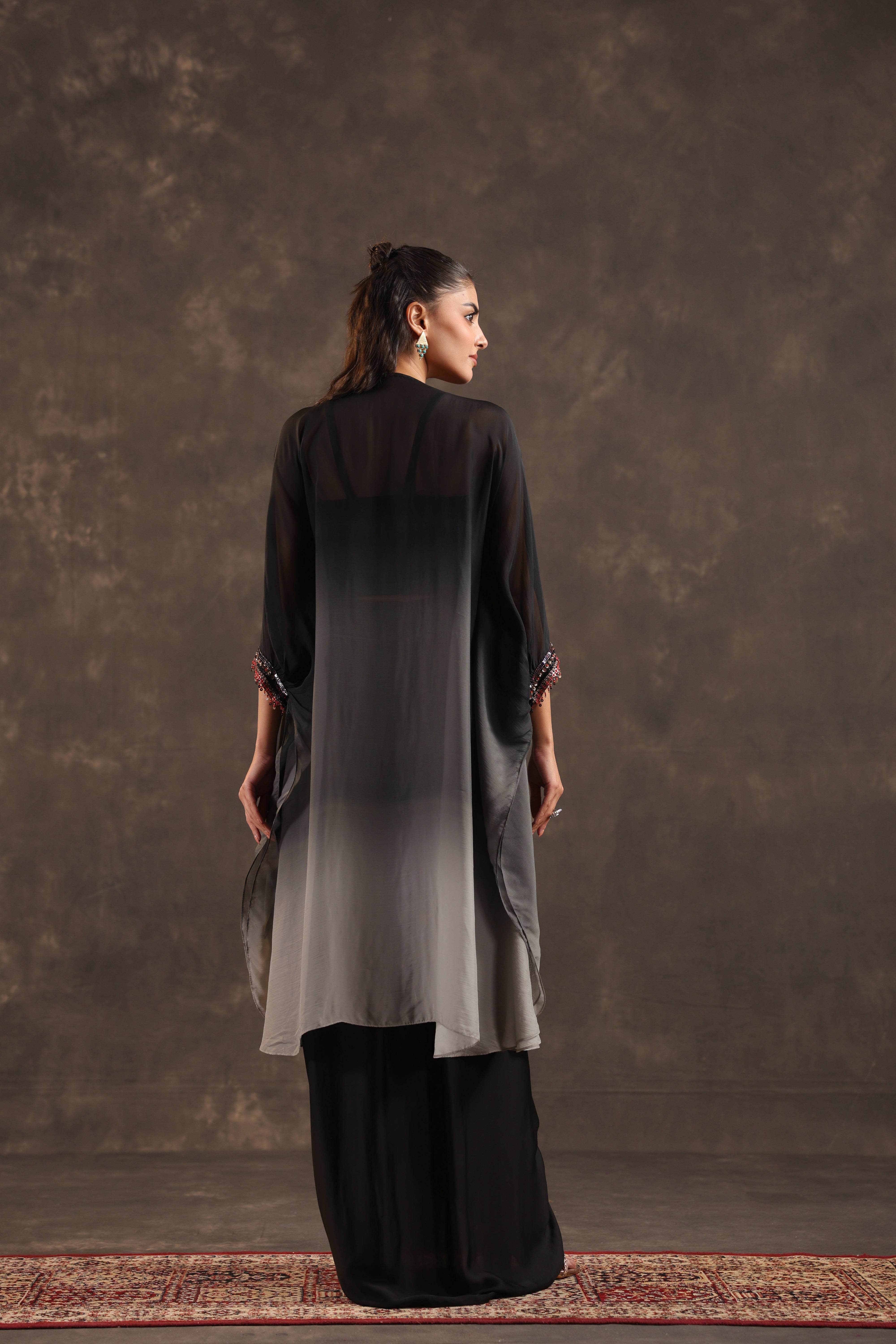 Onyx Ombre Embellished Organza Silk Skirt Set
