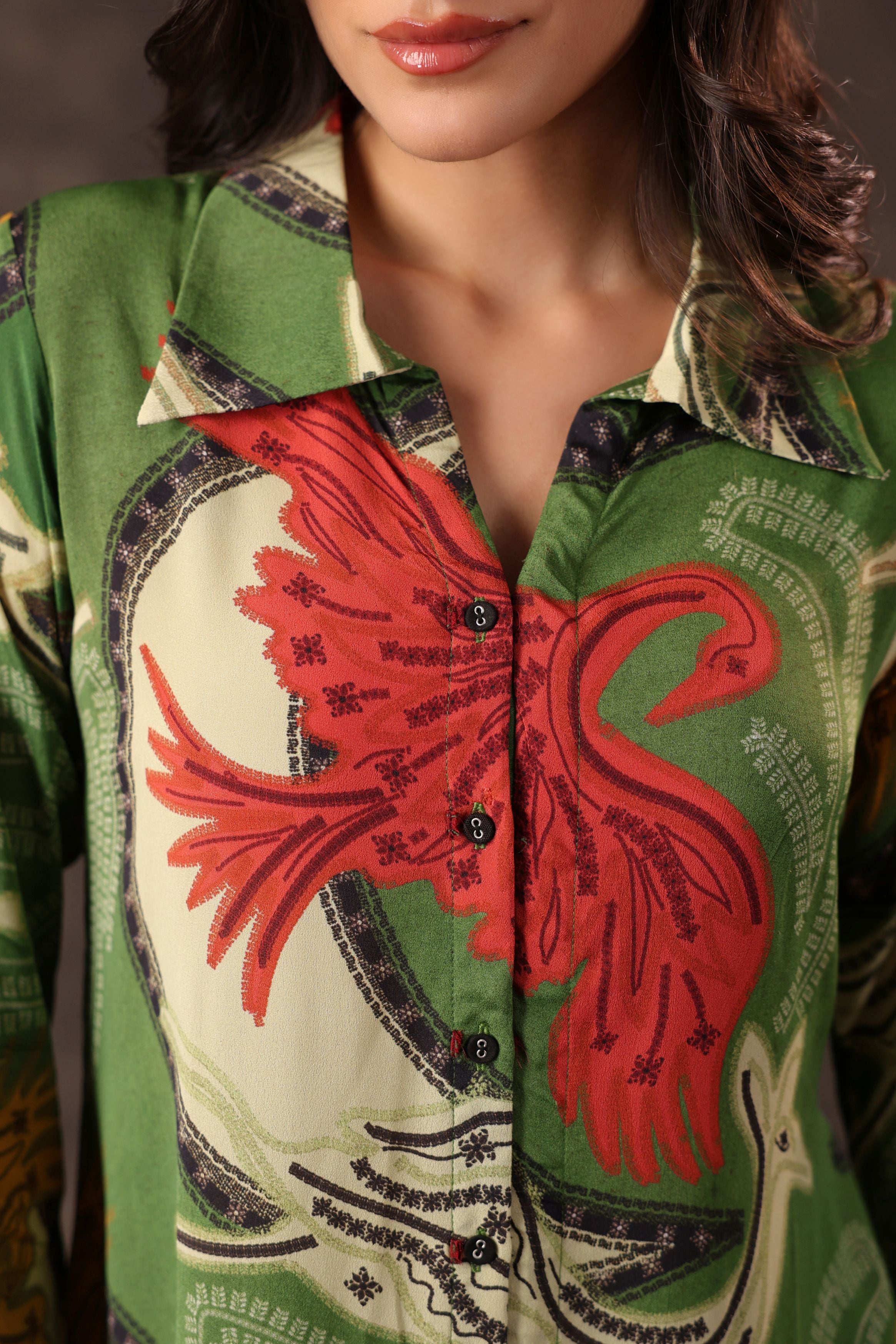 Sap Green Printed Crepe Silk Top