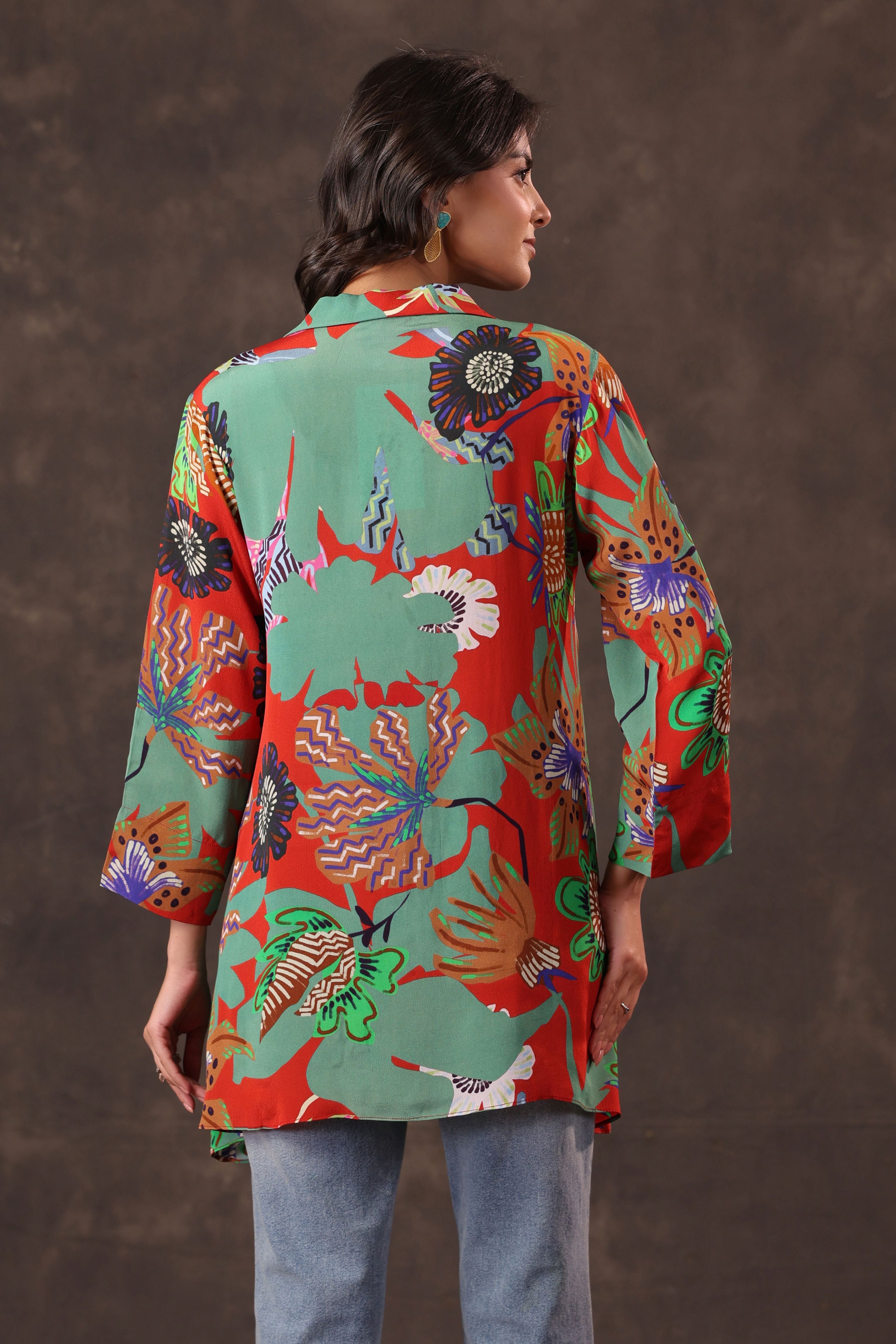 Sage Scarlet Printed Crepe Silk Top