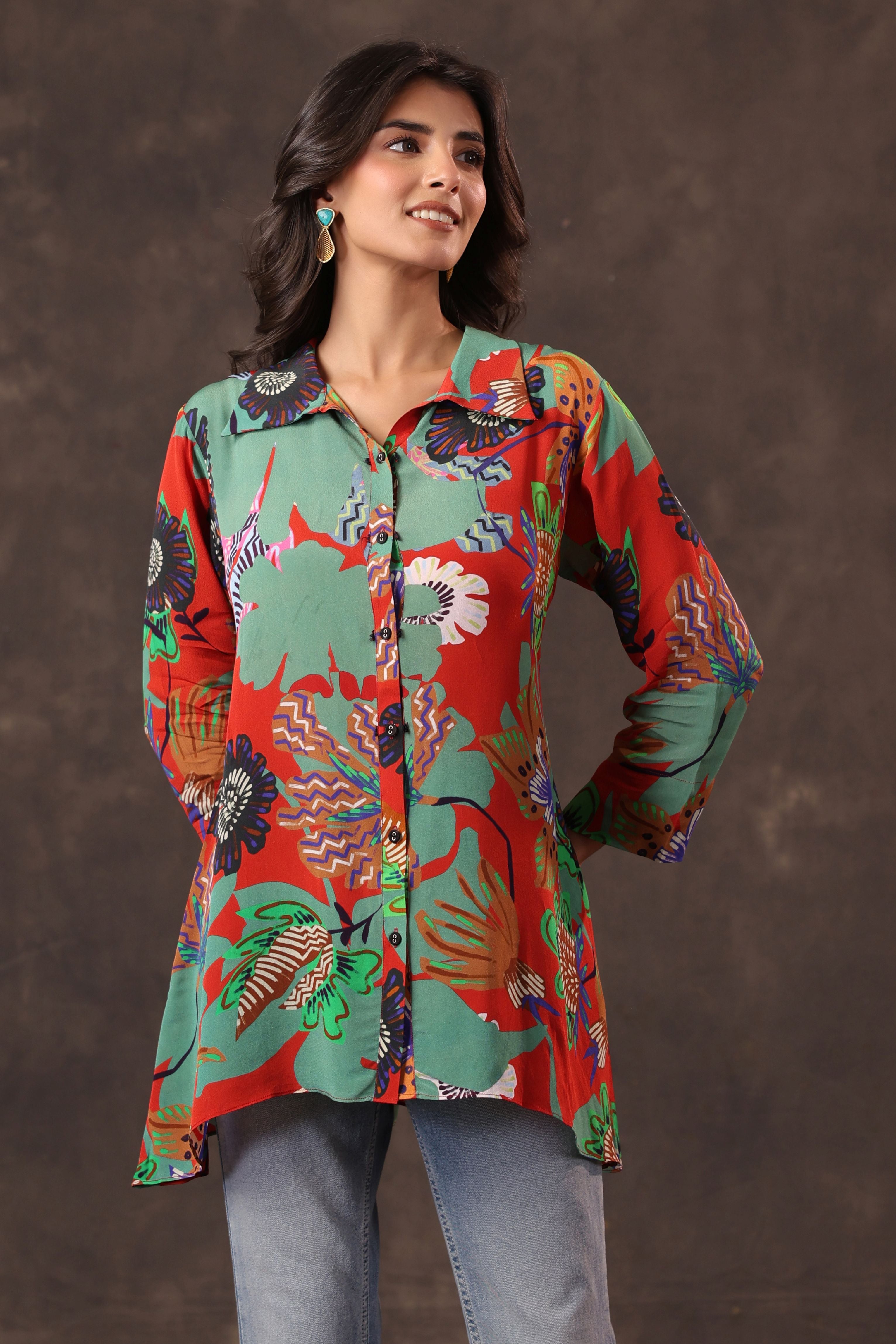 Sage Scarlet Printed Crepe Silk Top