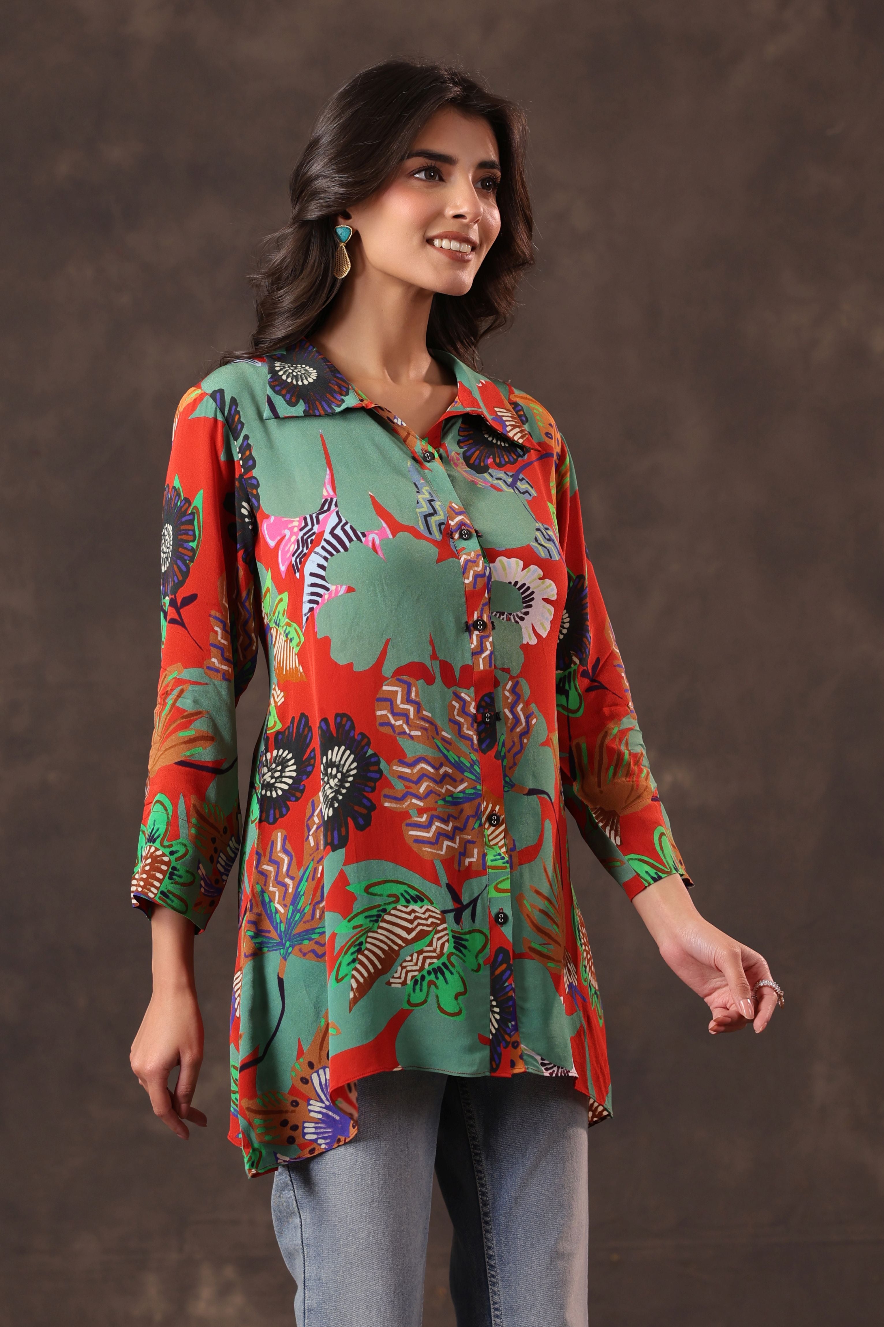 Sage Scarlet Printed Crepe Silk Top