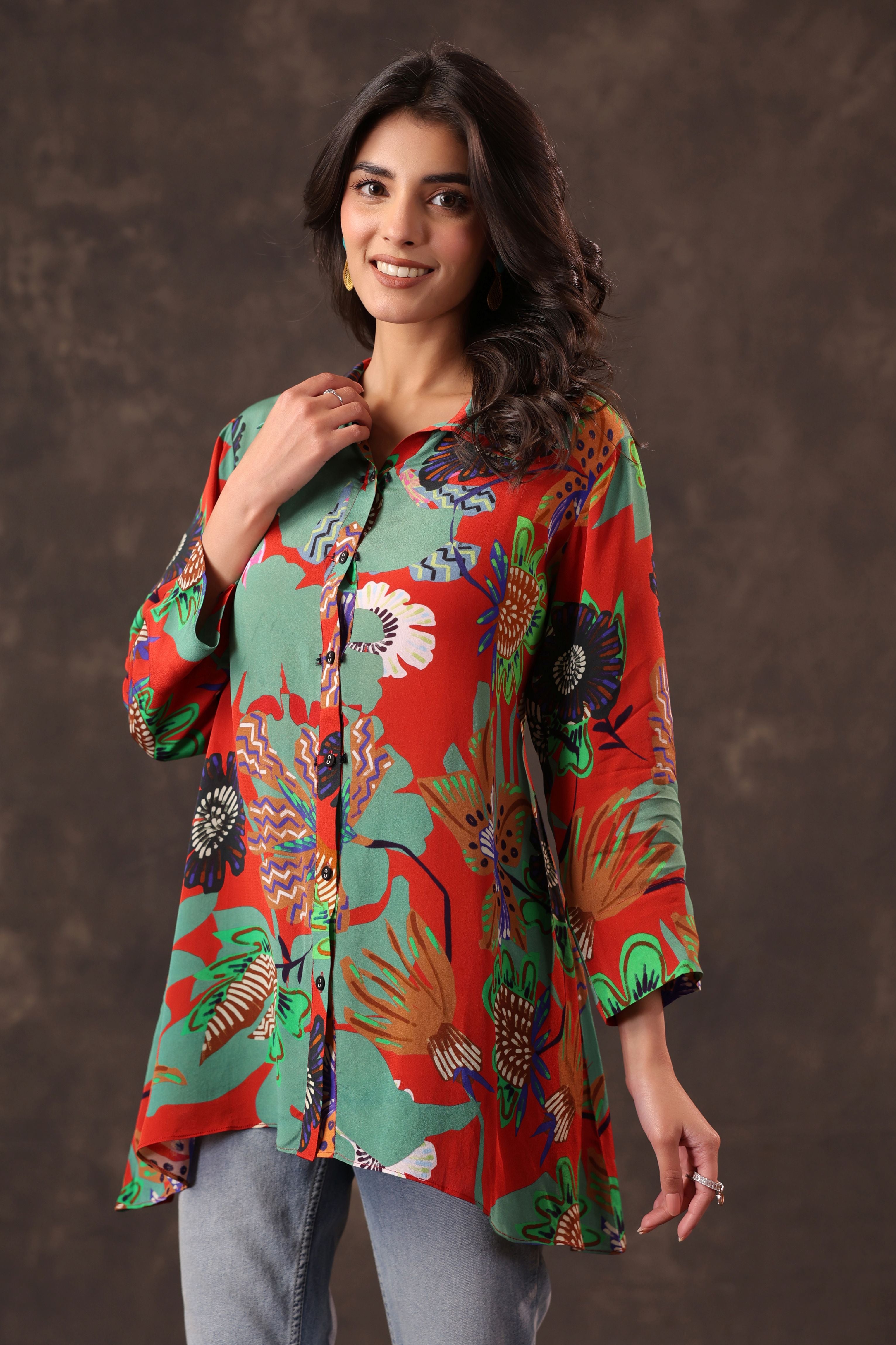 Sage Scarlet Printed Crepe Silk Top