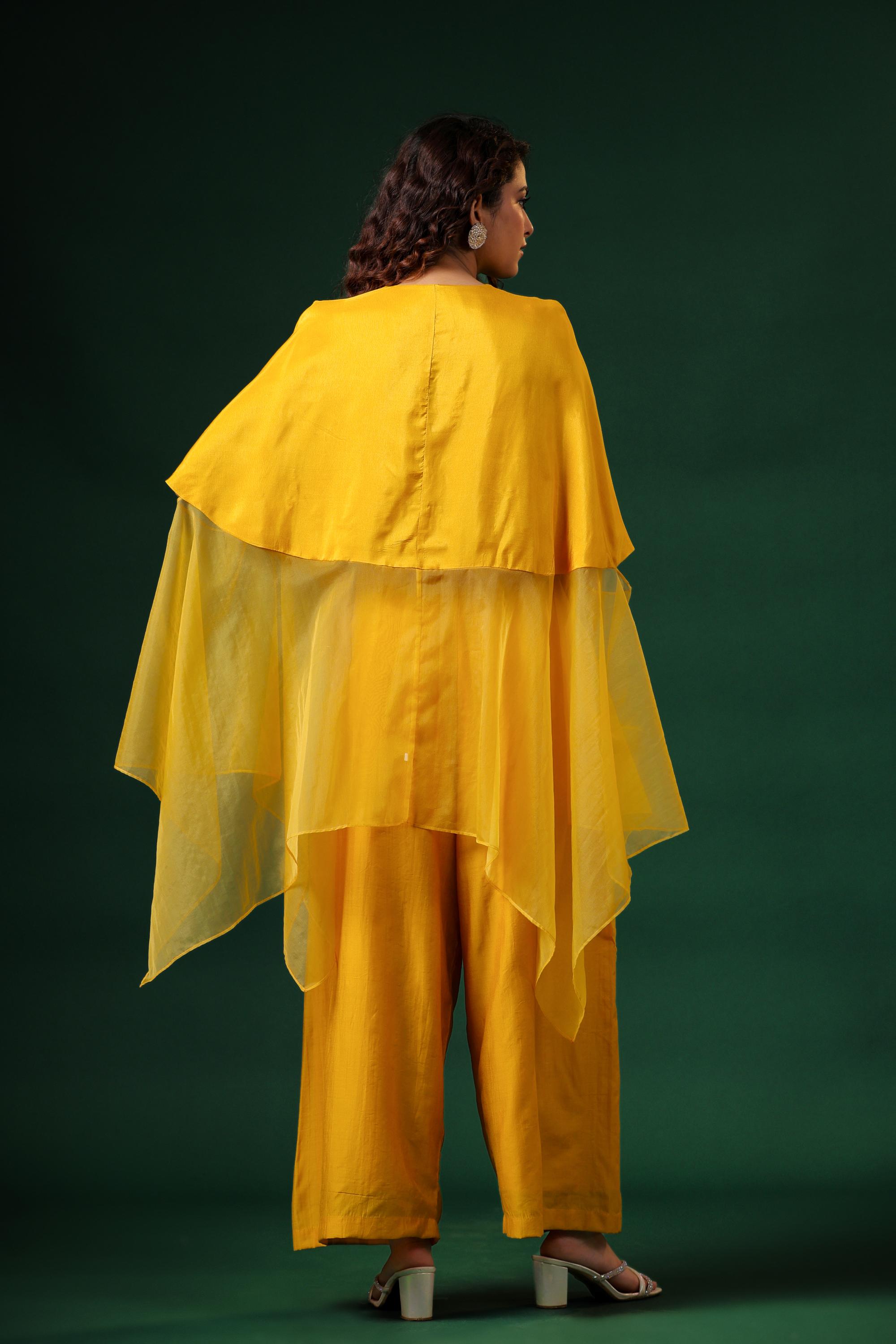 Golden Yellow Embellished Premium Organza Silk Co-Ord Set