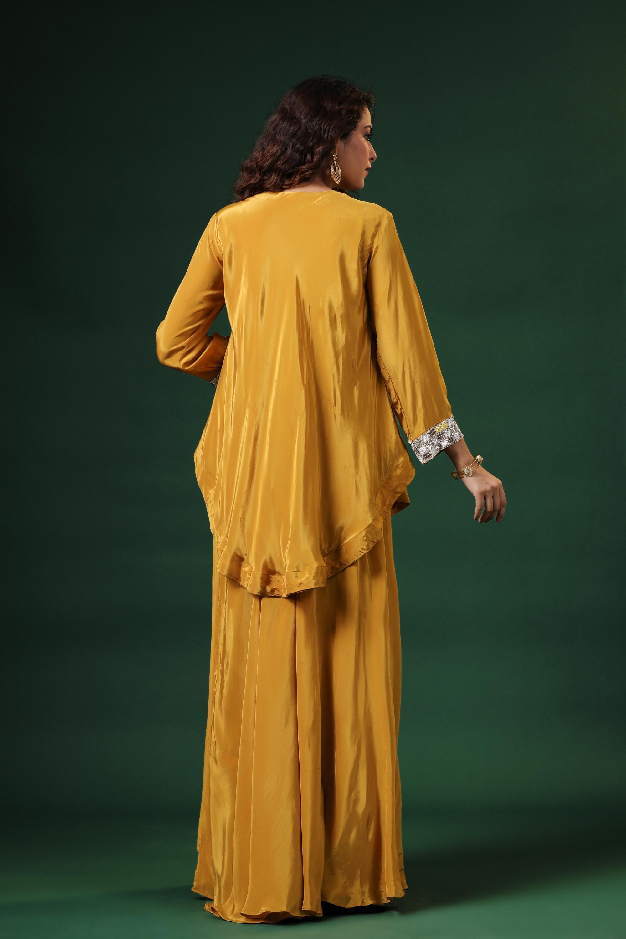 Classic Yellow Embroidered Habutai Silk Skirt Set