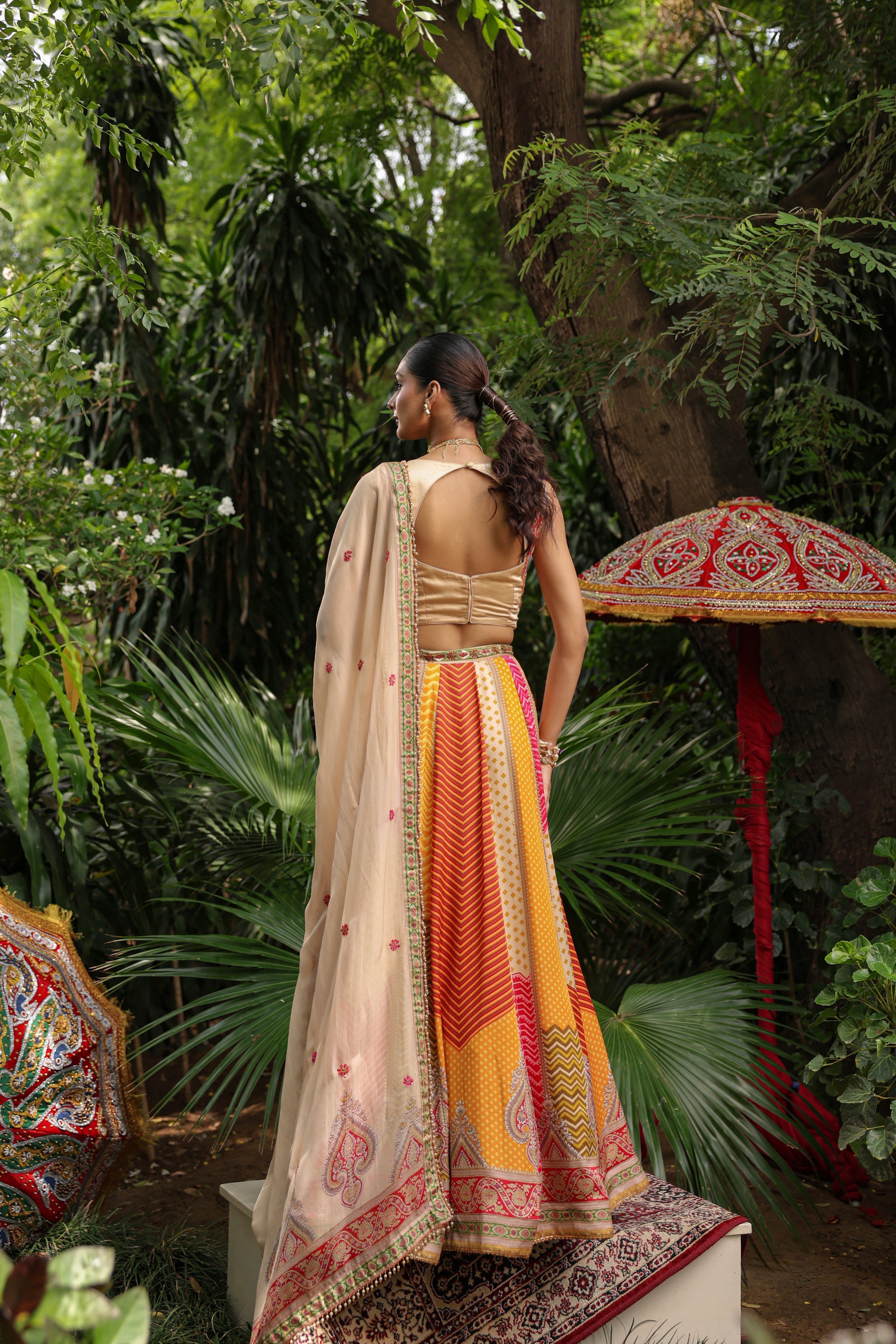 Sunset Hue Embellished Satin Silk Lehenga Set