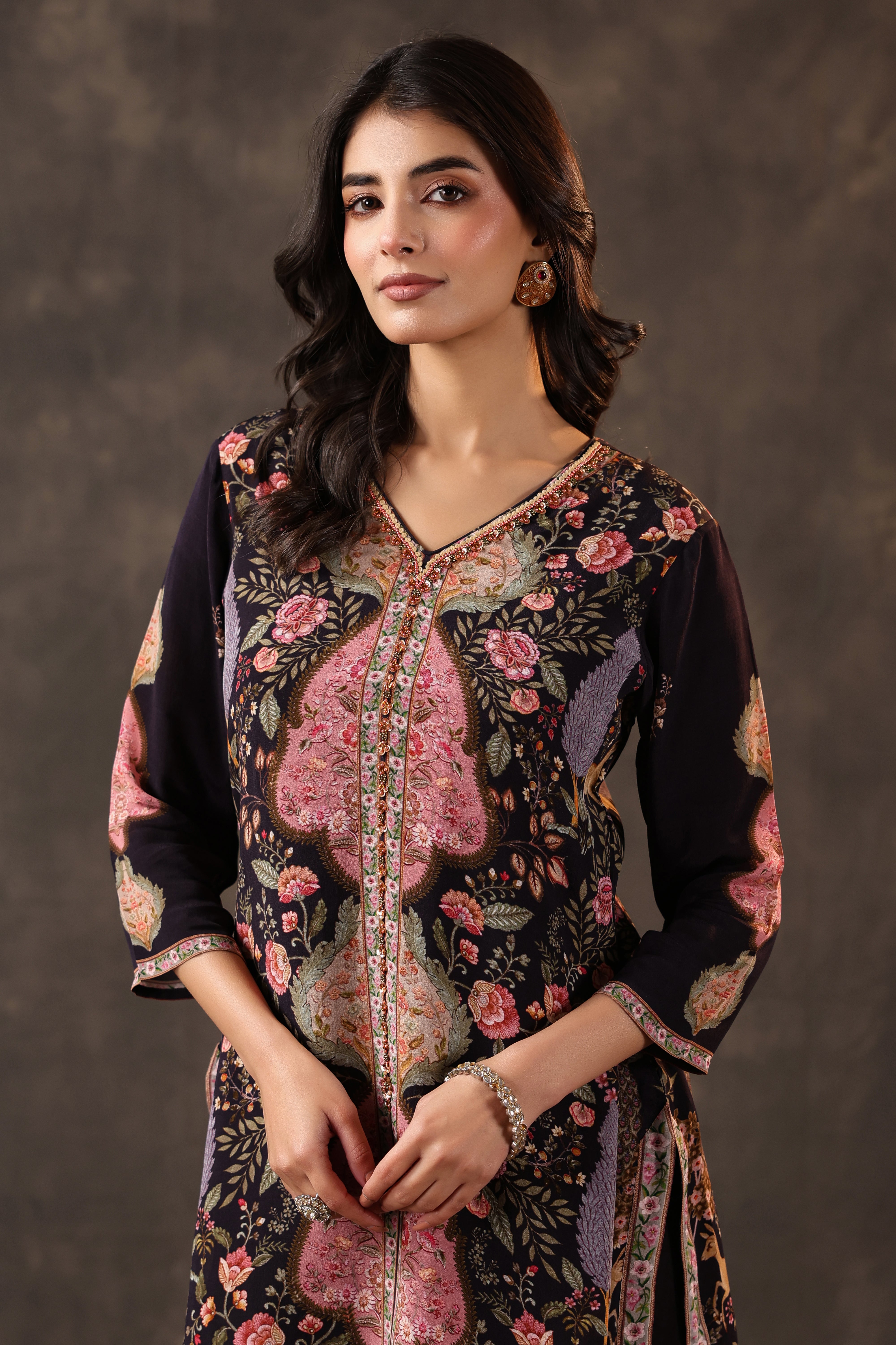 Midnight Rose Printed Crepe Silk Dhoti Set