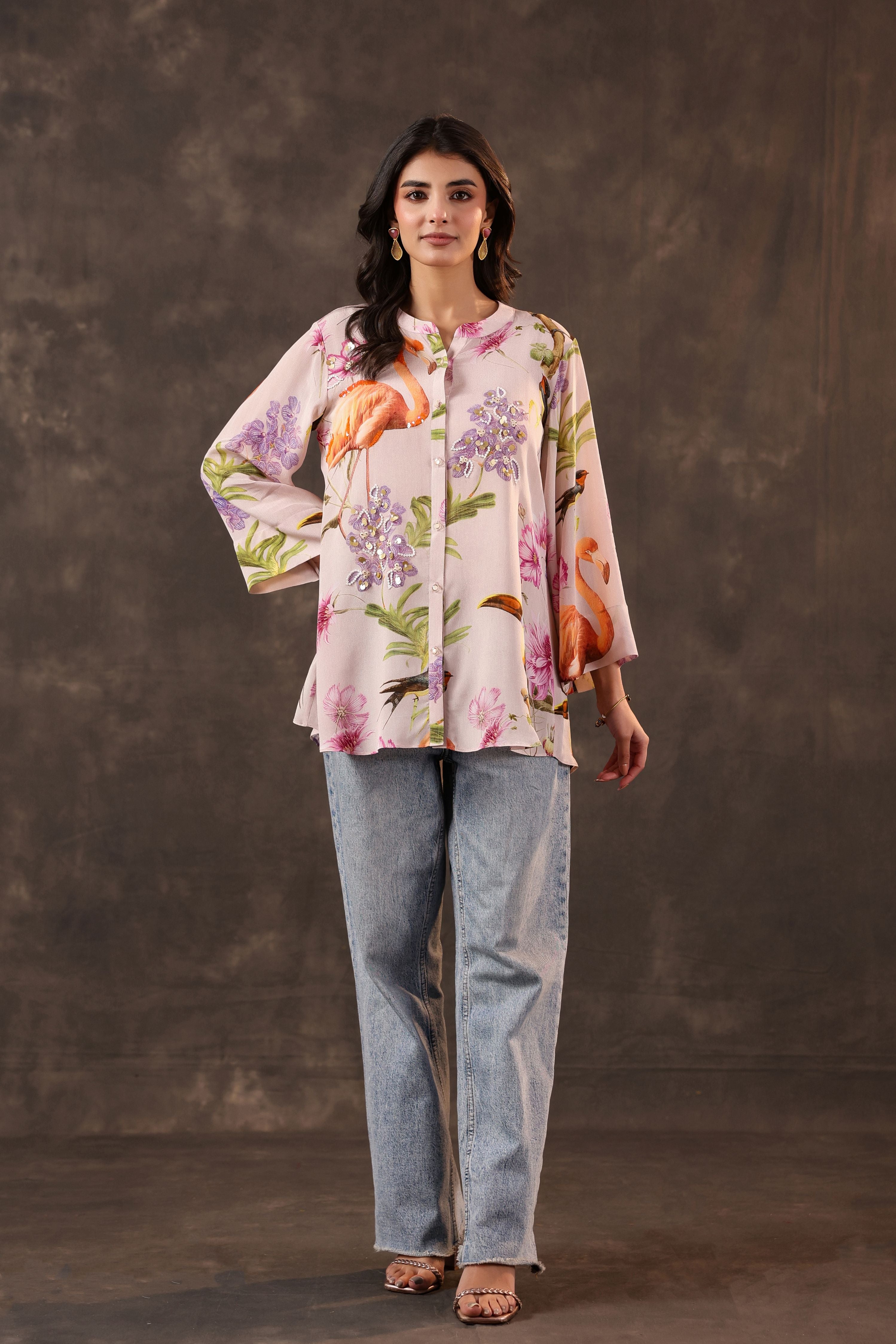Dusty Pink Printed Crepe Silk Top