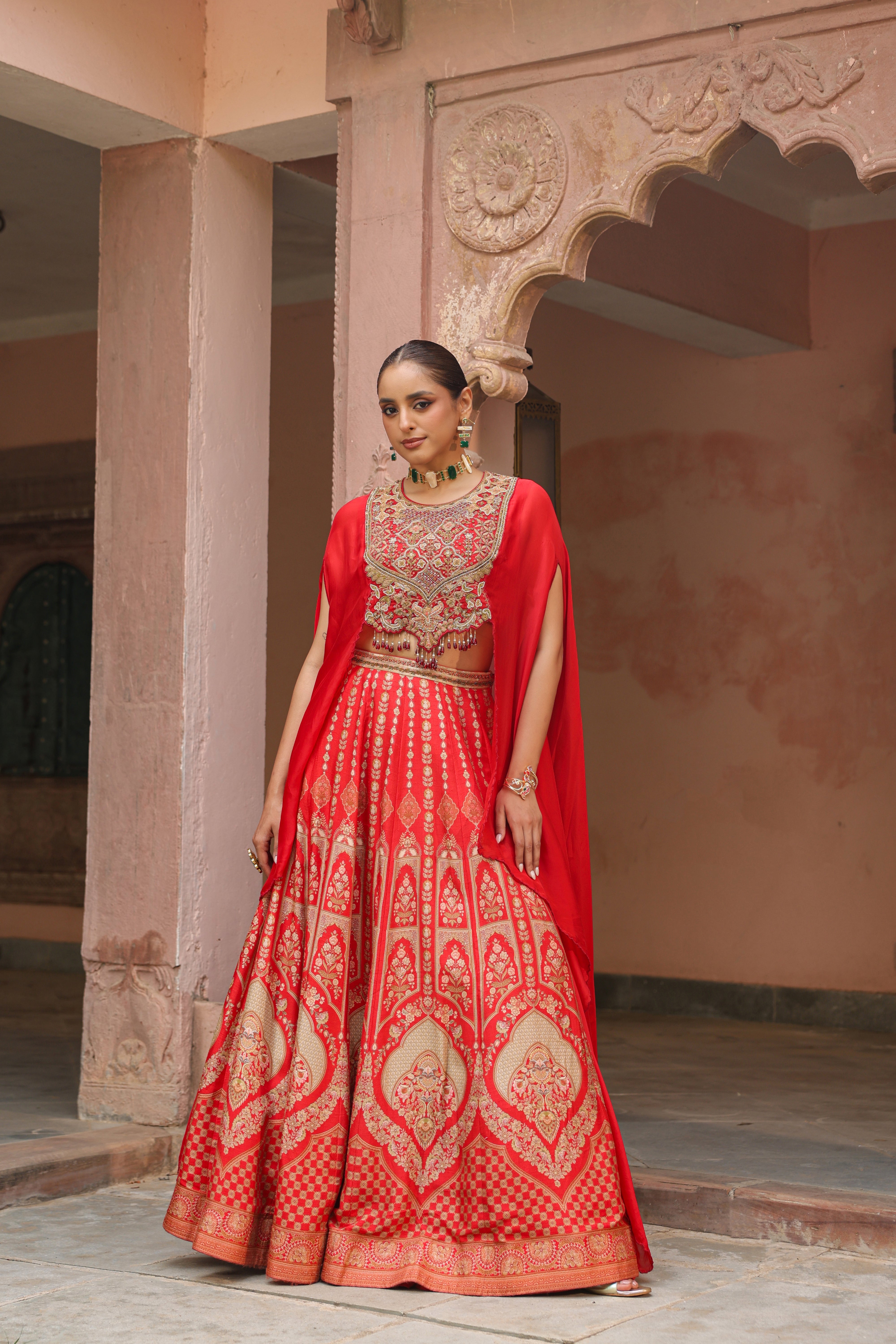 Regal Red Embellished Organza Silk Lehenga Set