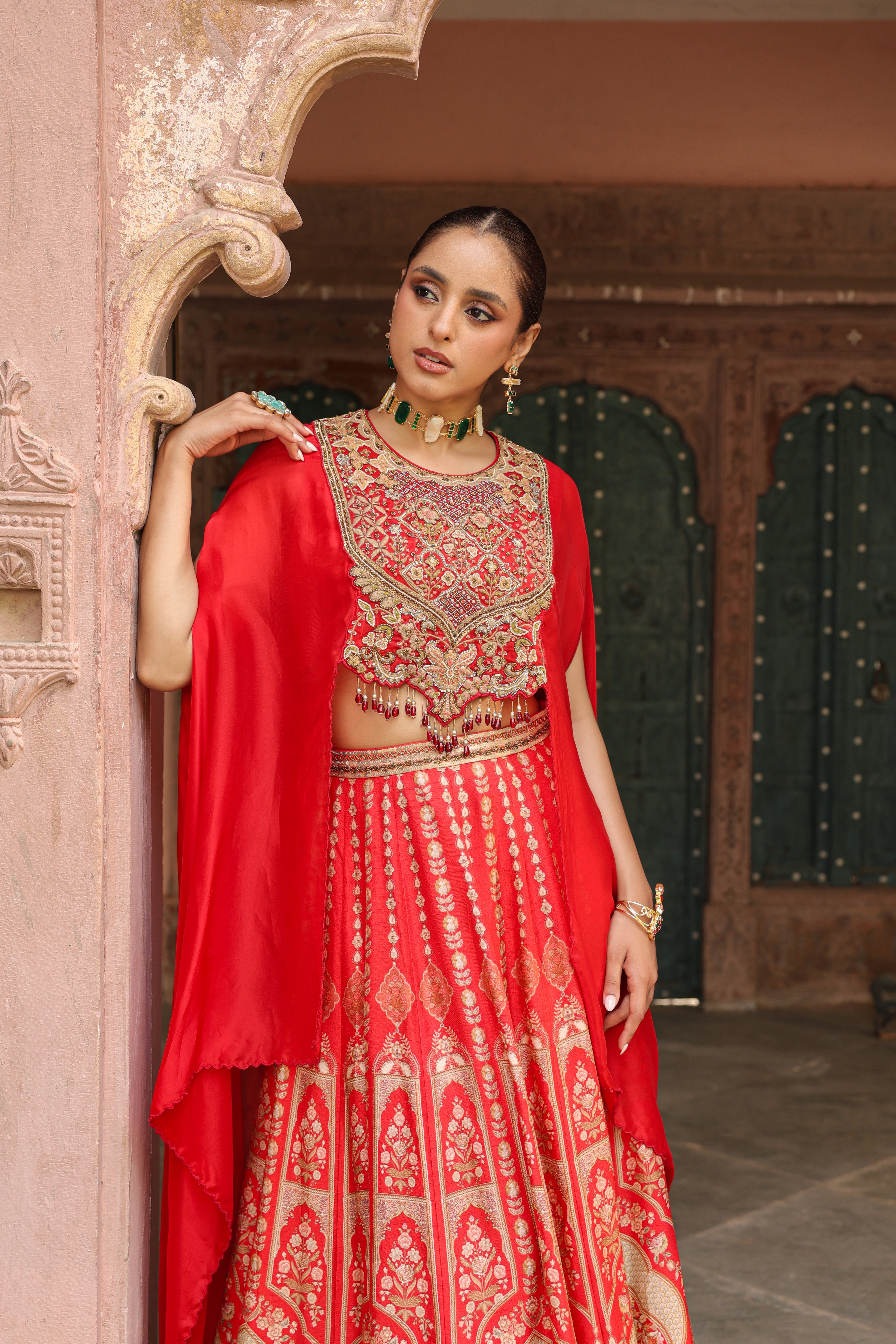 Regal Red Embellished Organza Silk Lehenga Set