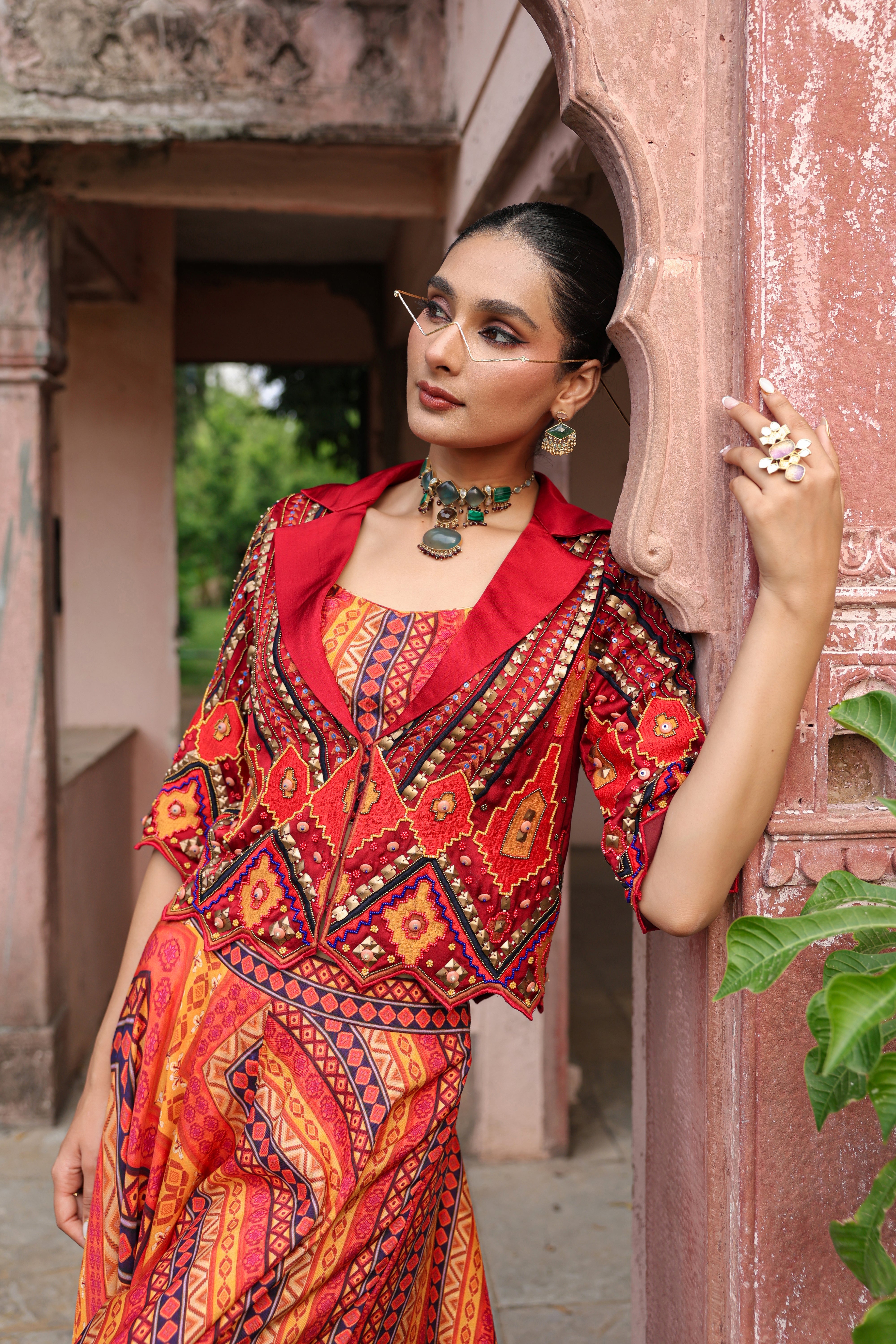 Sunburnt Orange Embellished Raw Silk Palazzo Set