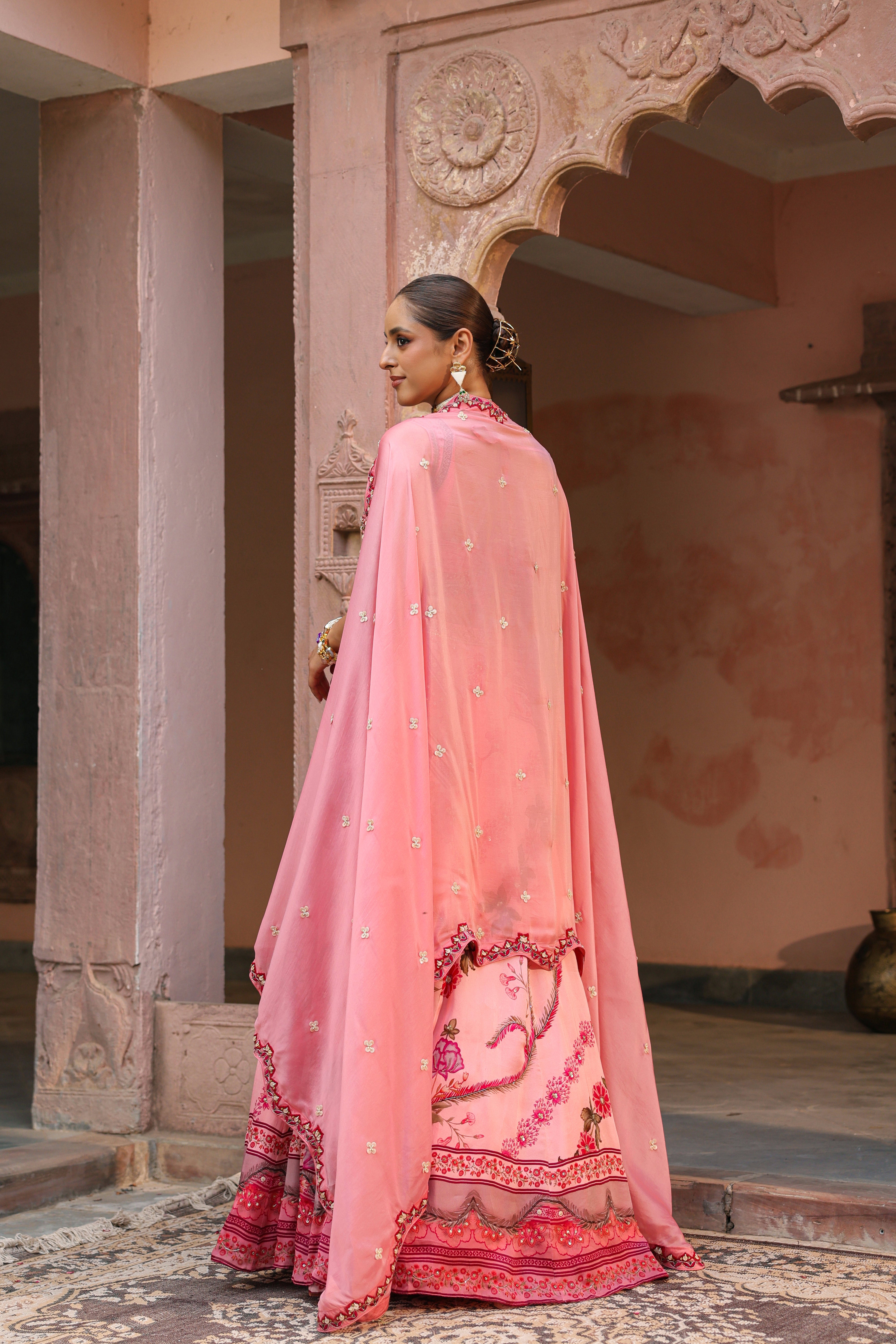 Rose Dust Embellished Organza Silk Lehenga Set