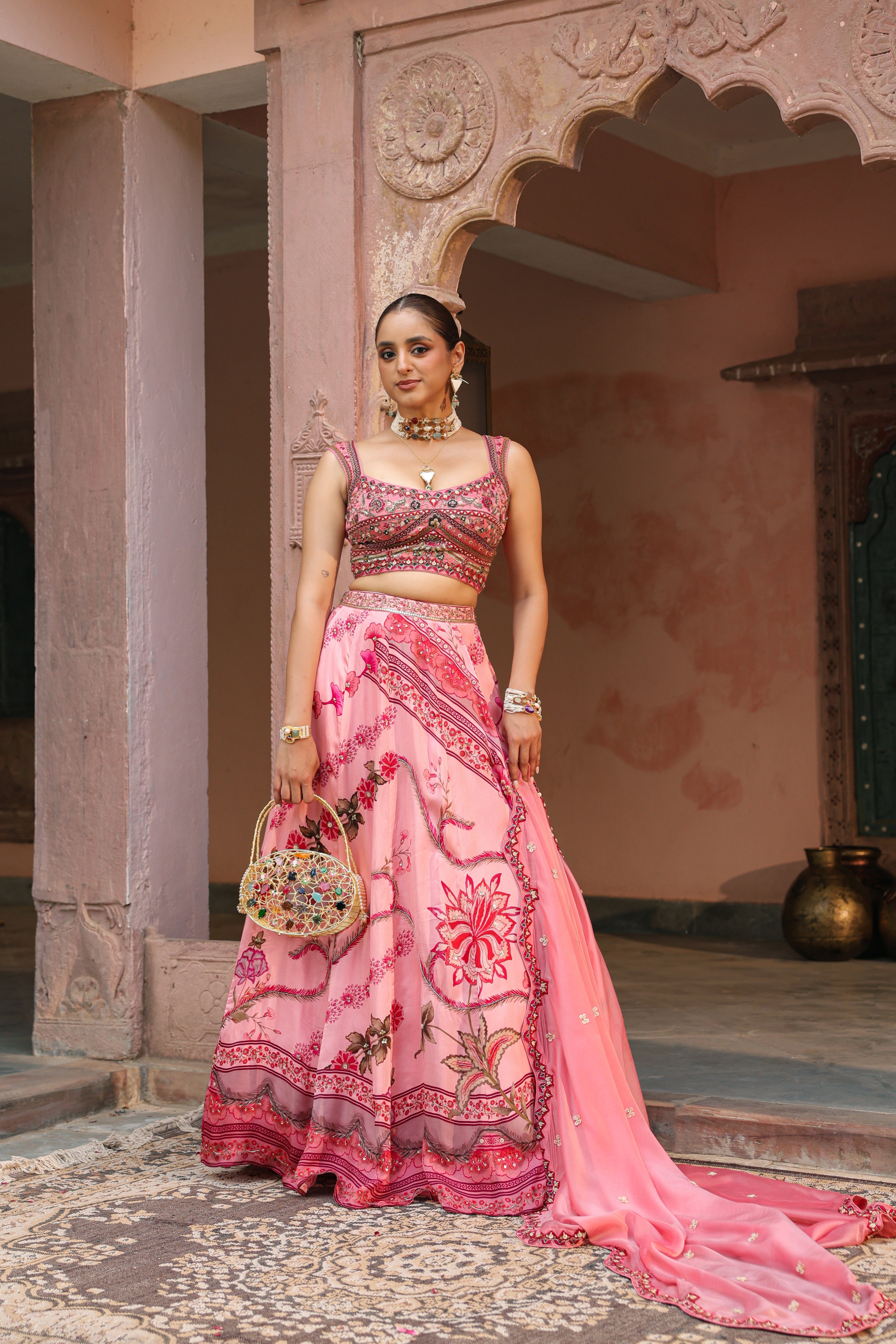 Rose Dust Embellished Organza Silk Lehenga Set