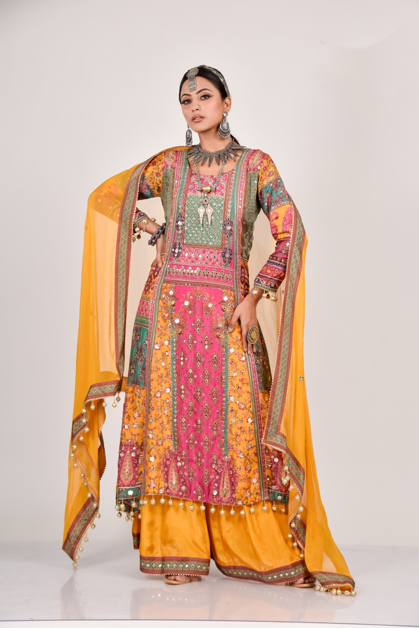 Ochre Yellow Heavy Embroidered Palazzo Set
