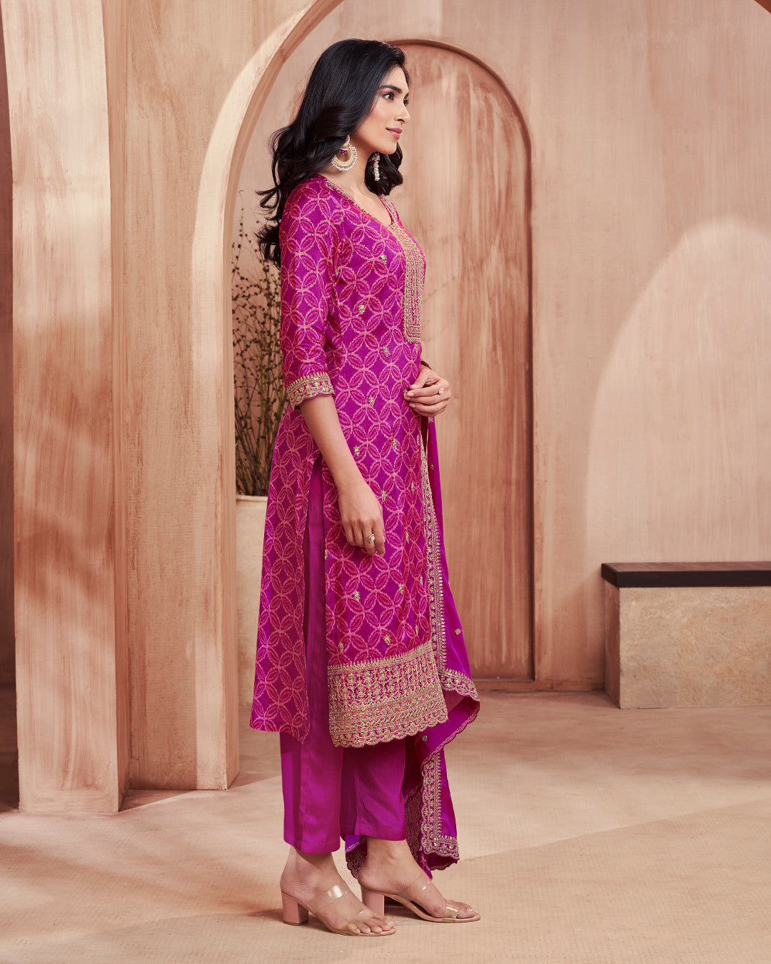 Plum Regal Embellished Dola Silk Pant Set