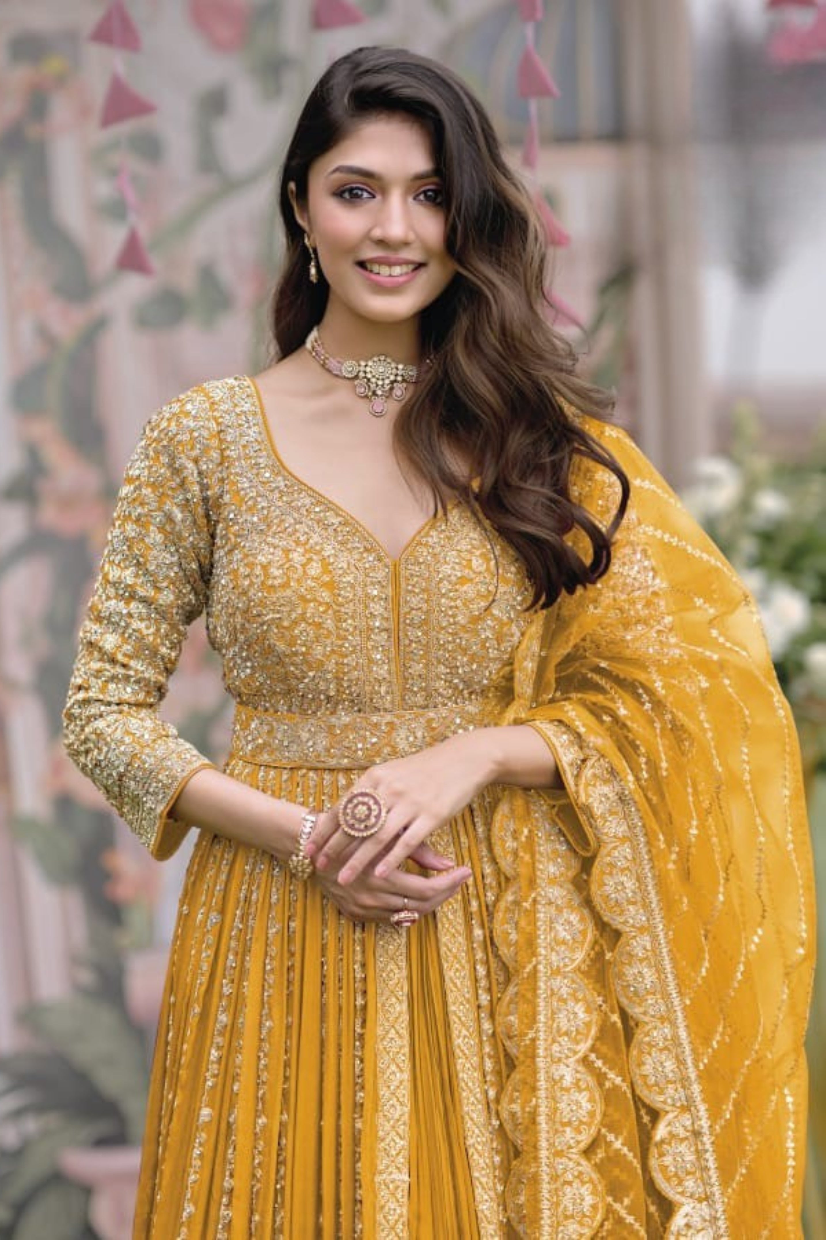 Festive Yellow Embellished Anarkali Set