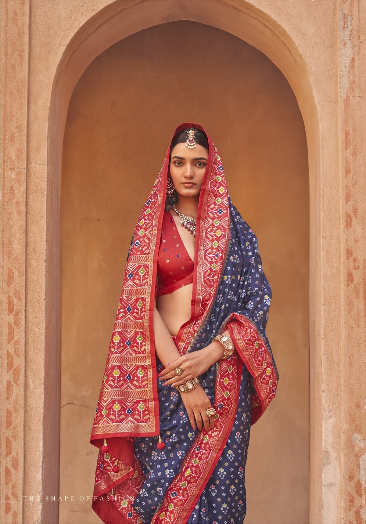 Navy Blue Printed Premium Silk Saree