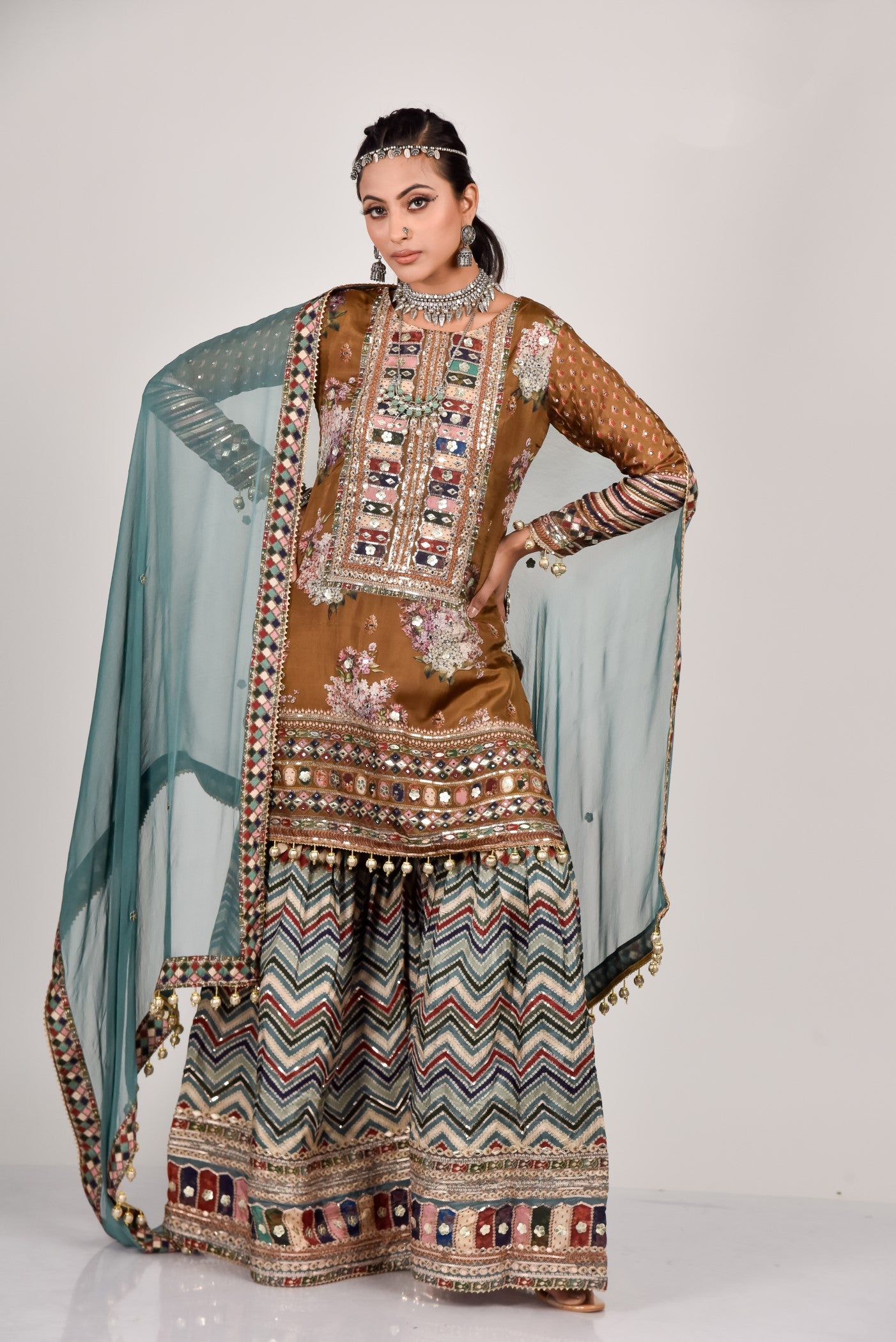 Dusky Blue Embellished Sharara Set