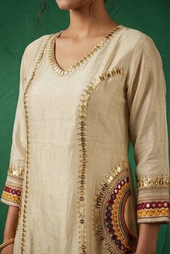 Ivory Glow Embellished Shimmer Organza Pant Set