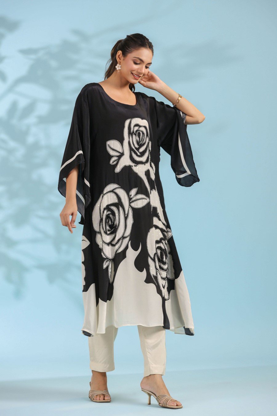 Black Rose Floral Printed Kurta with Pants