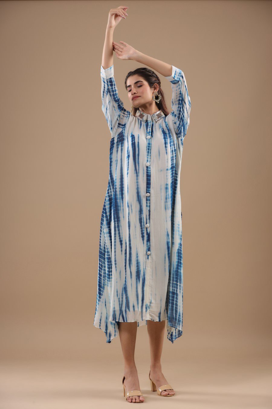 Indigo Blue Tie Dyed & Embellished Tunic