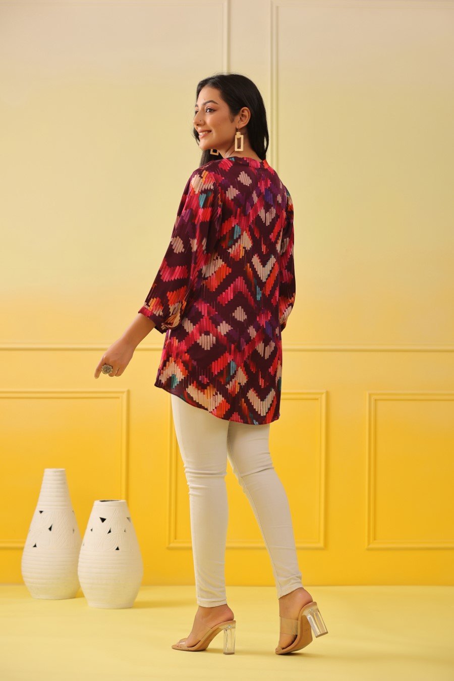 Purple Abstract Printed Crepe Silk Top