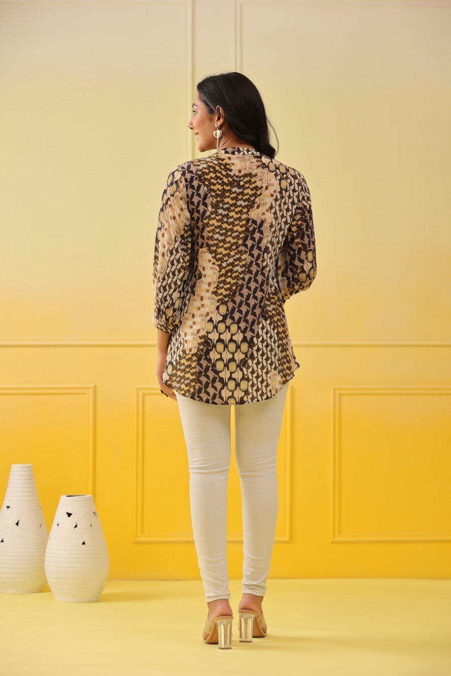 Abstract Printed Crepe Silk Top