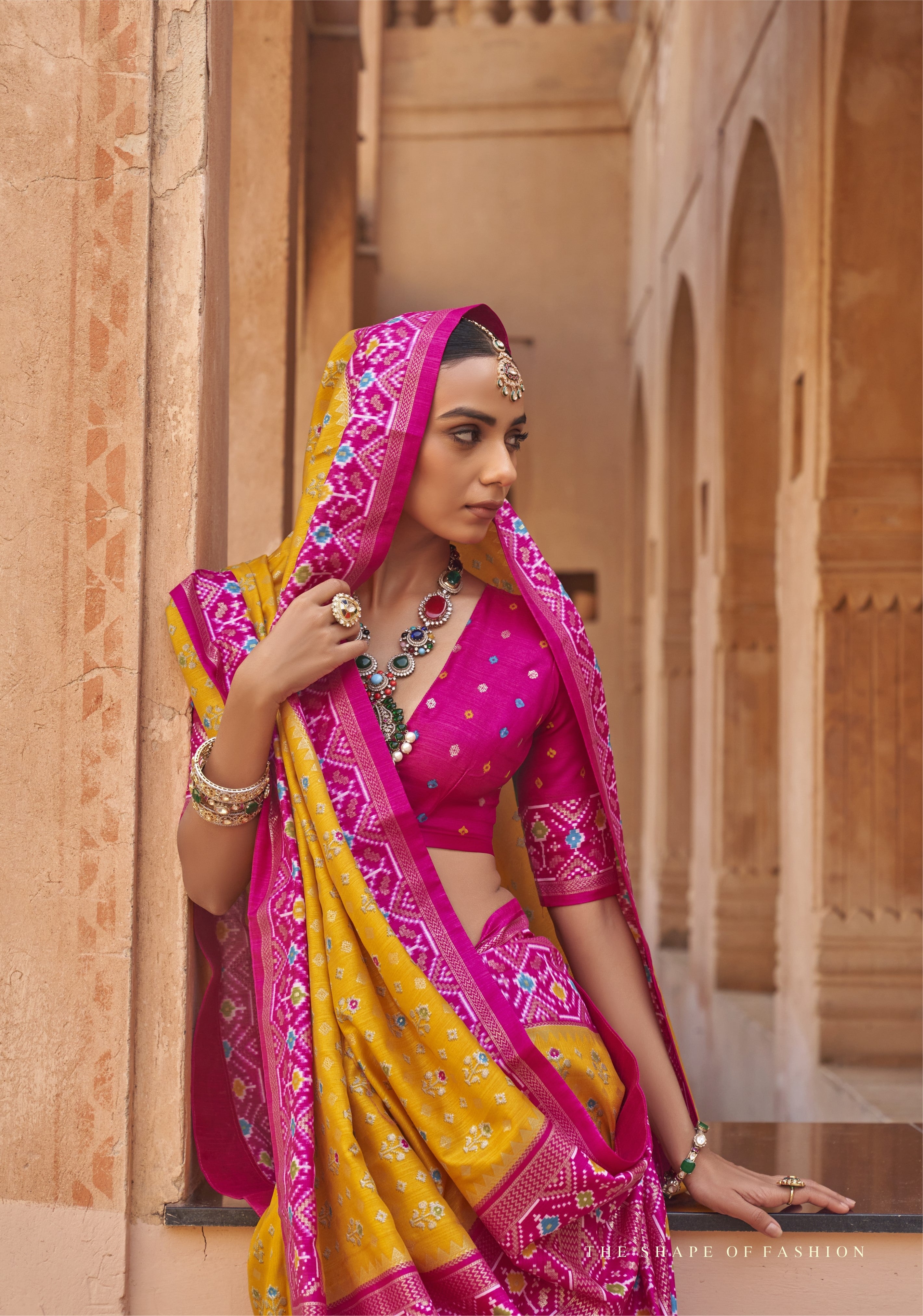 Golden Yellow Printed Premium Silk Saree