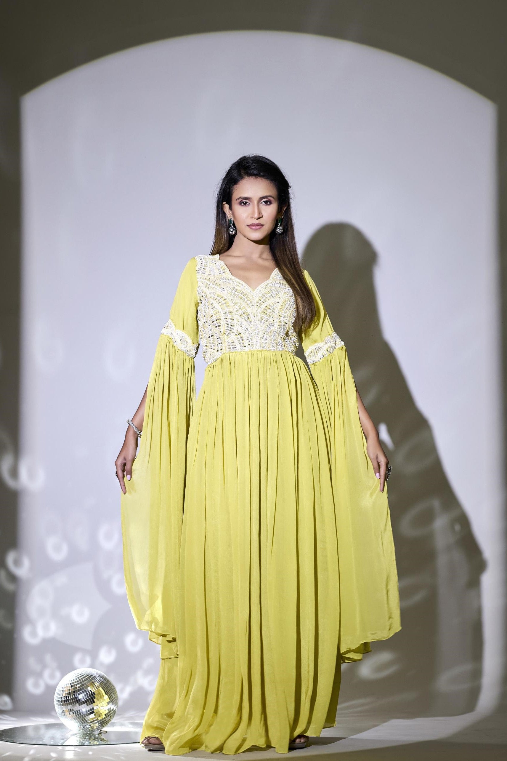 Light Yellow Embellished Premium Georgette Silk Gown