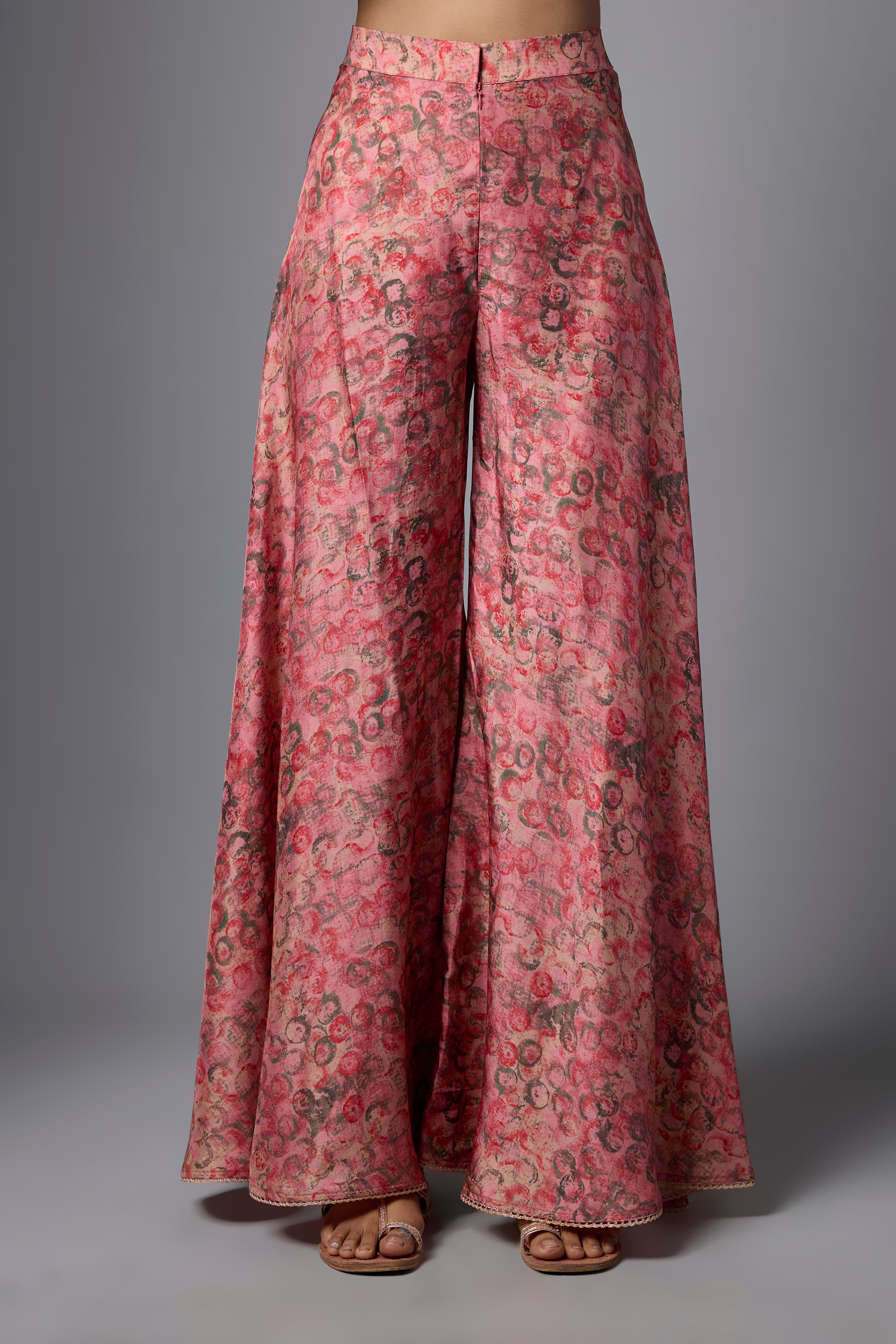 Blush Pink Embellished Slub Silk Palazzo Set