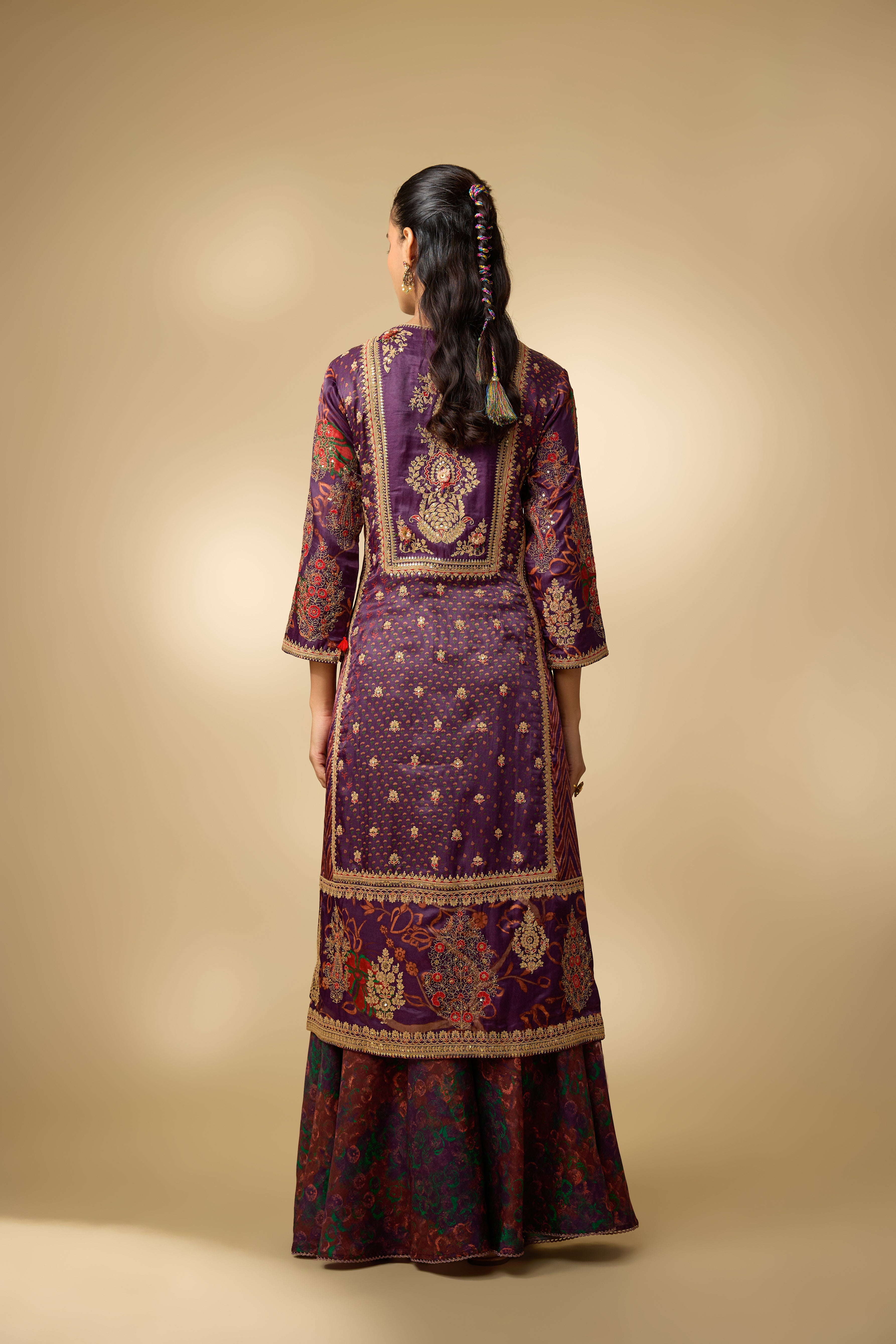 Purple Embellished Slub Silk Palazzo Set