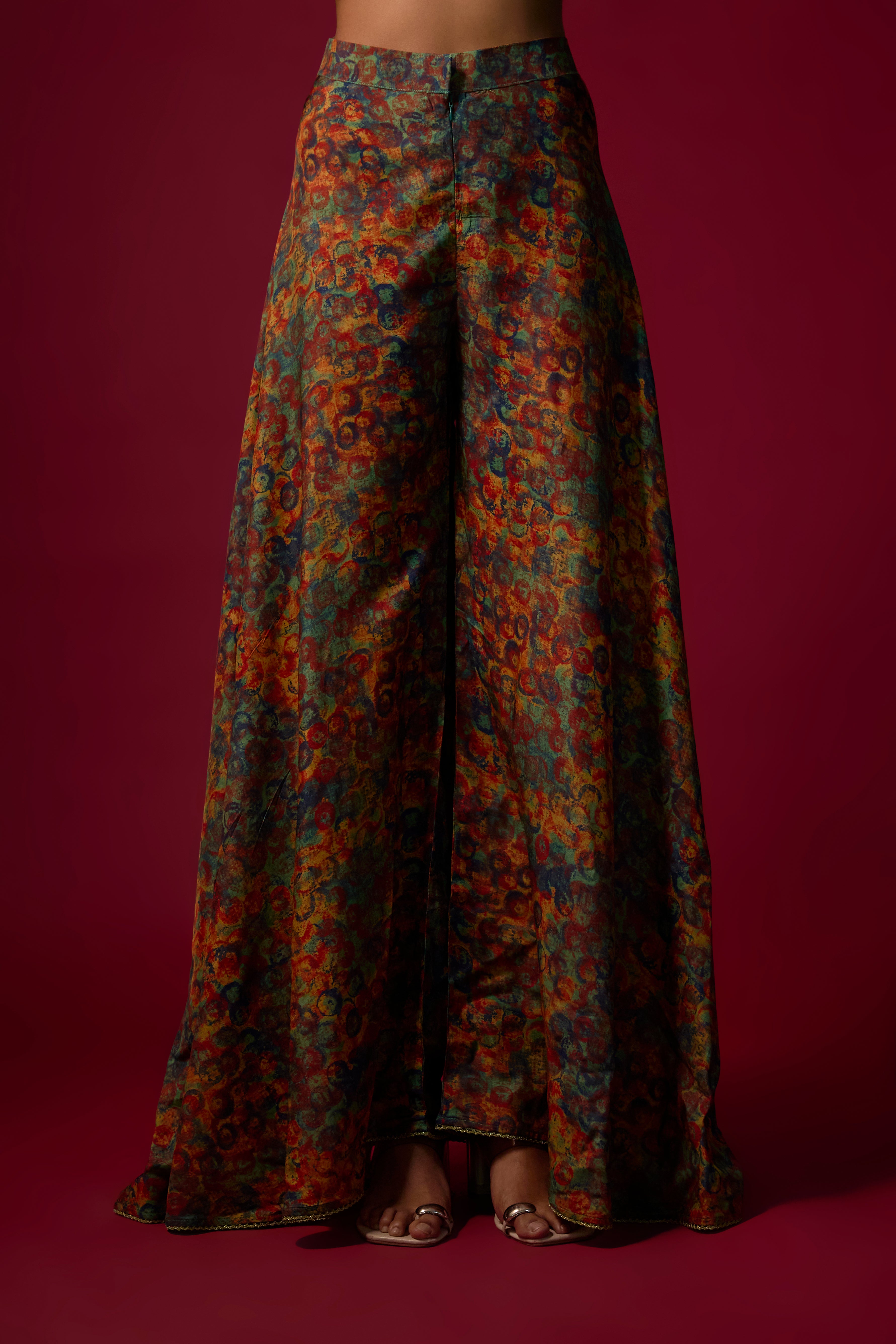 Rama Green Embellished Slub Silk Palazzo Set