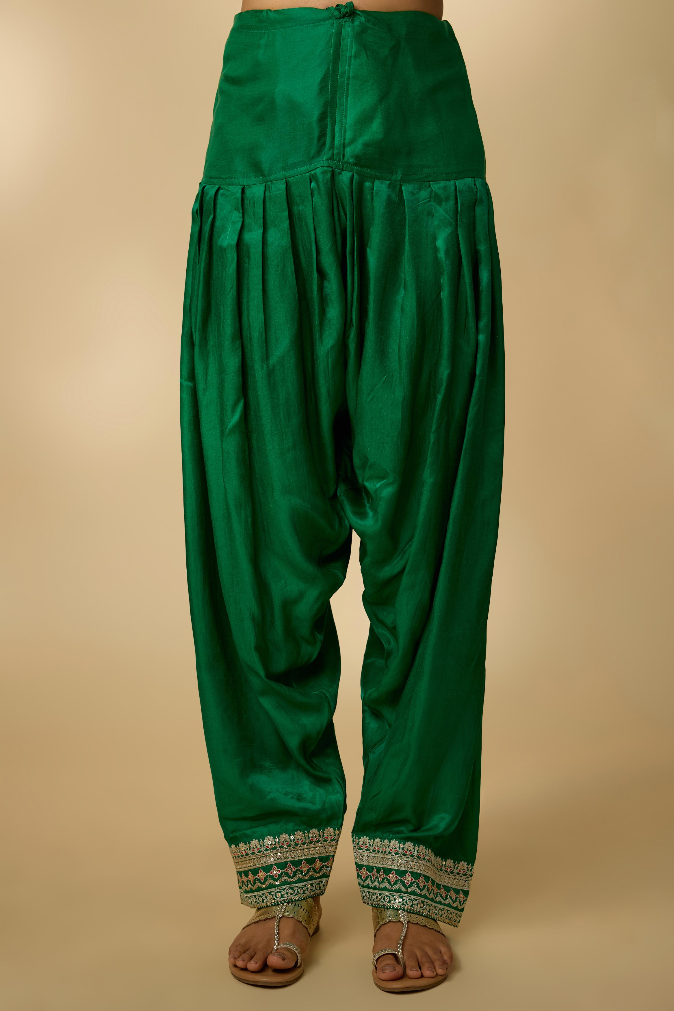Green Embellished Cotton Linen Anarkali Set