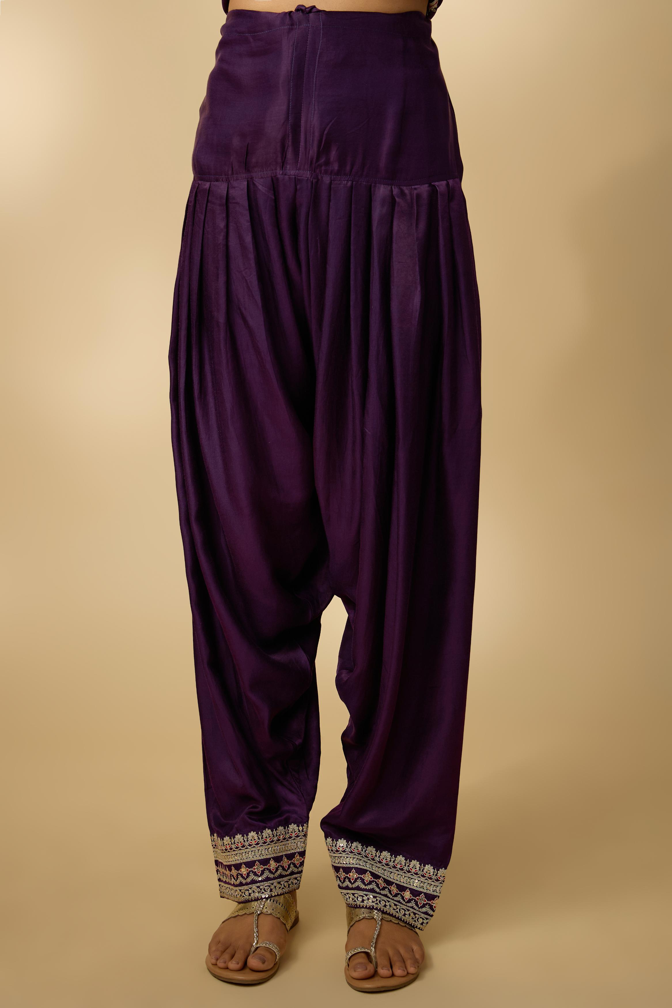 Purple Embellished Cotton Linen Anarkali Set