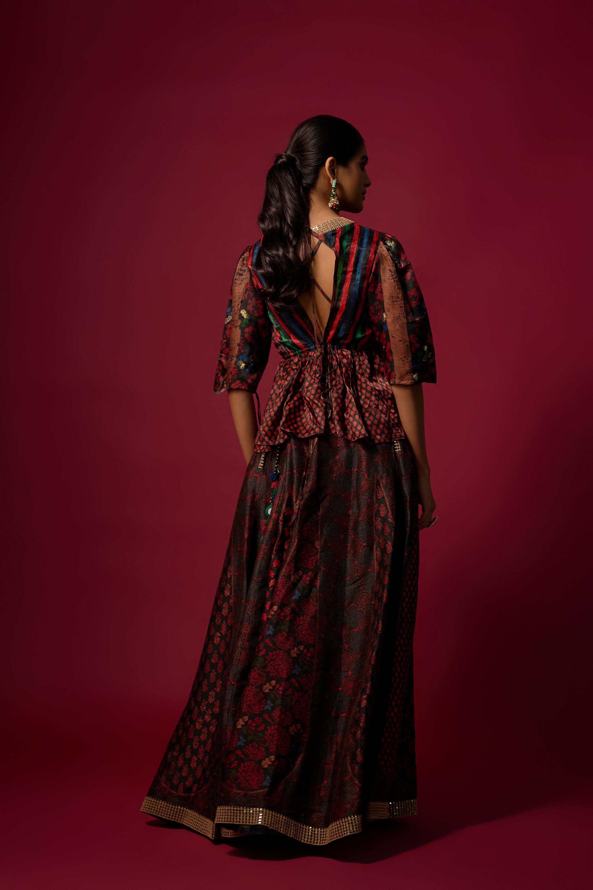Black Printed Slub Cotton Silk Tunic Co-Ord Set