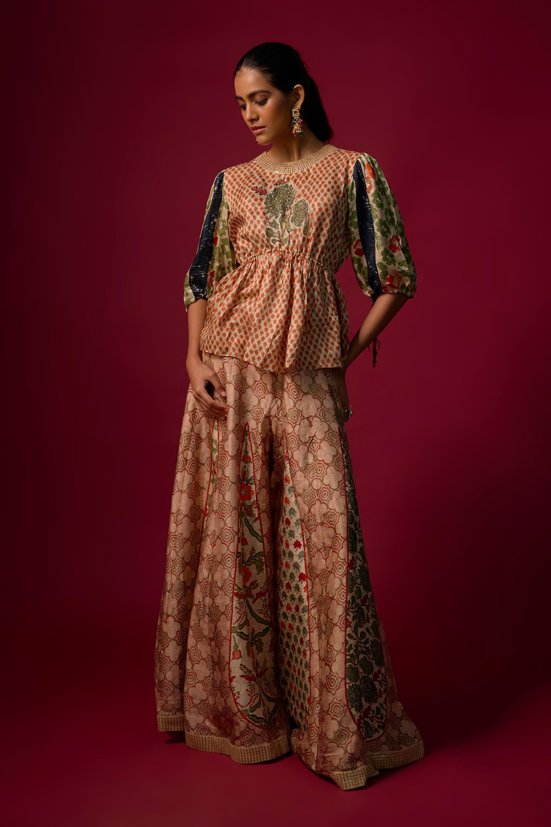 Ivory Printed Slub Cotton Silk Tunic Co-Ord Set