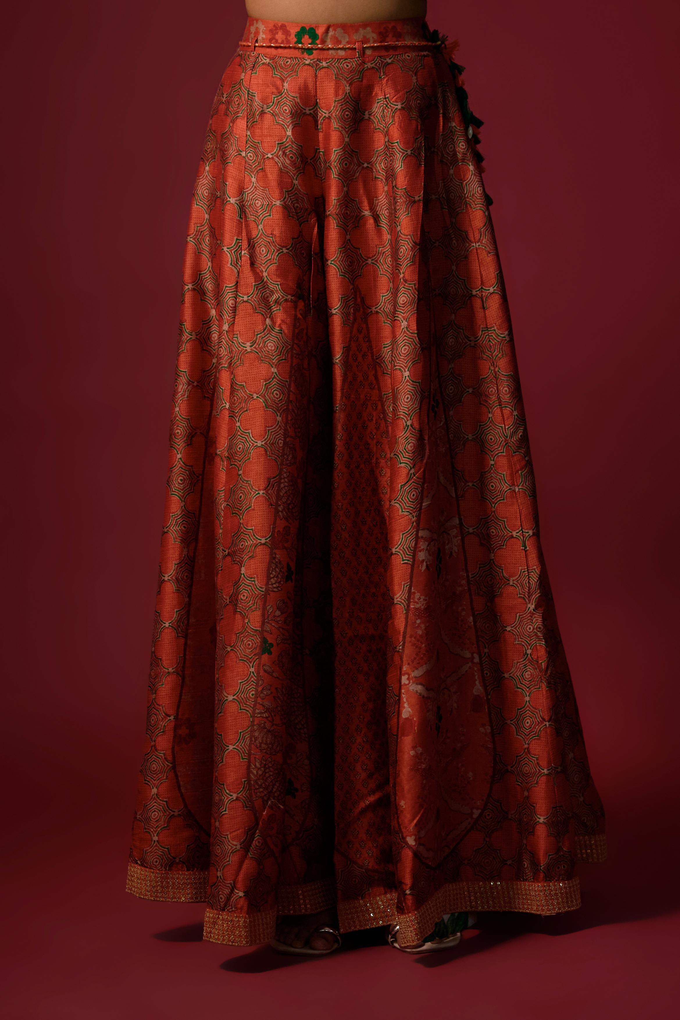 Orange Printed Slub Cotton Silk Tunic Co-Ord Set