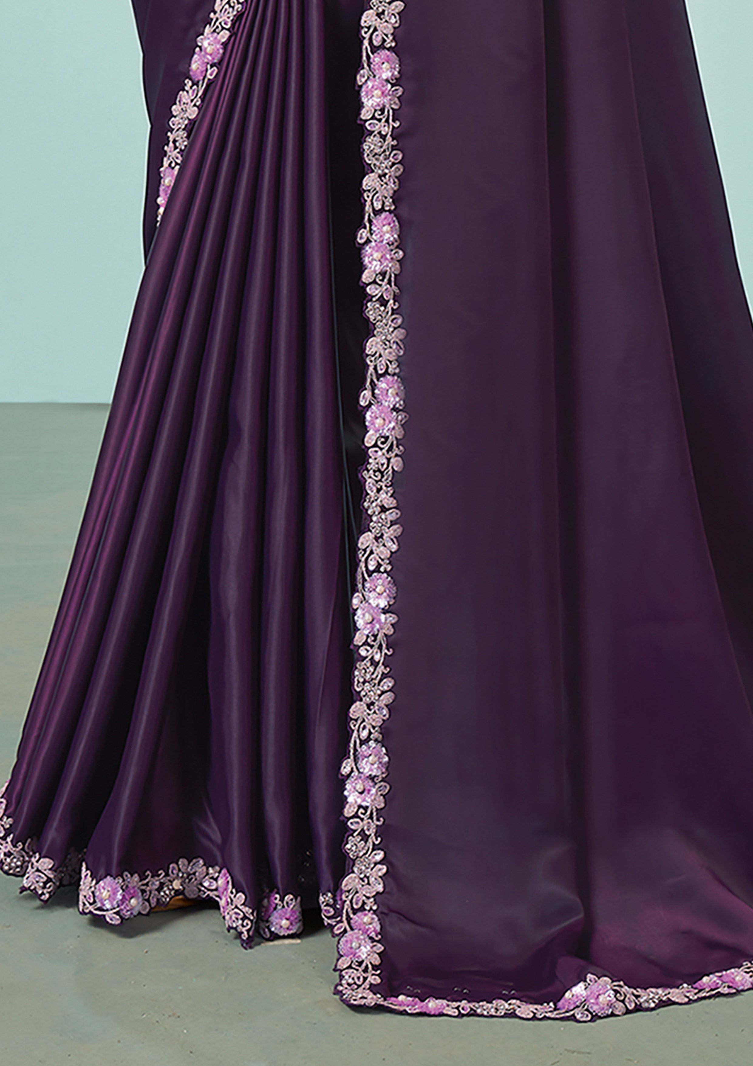 Deep Purple Embellished Satin Silk Saree